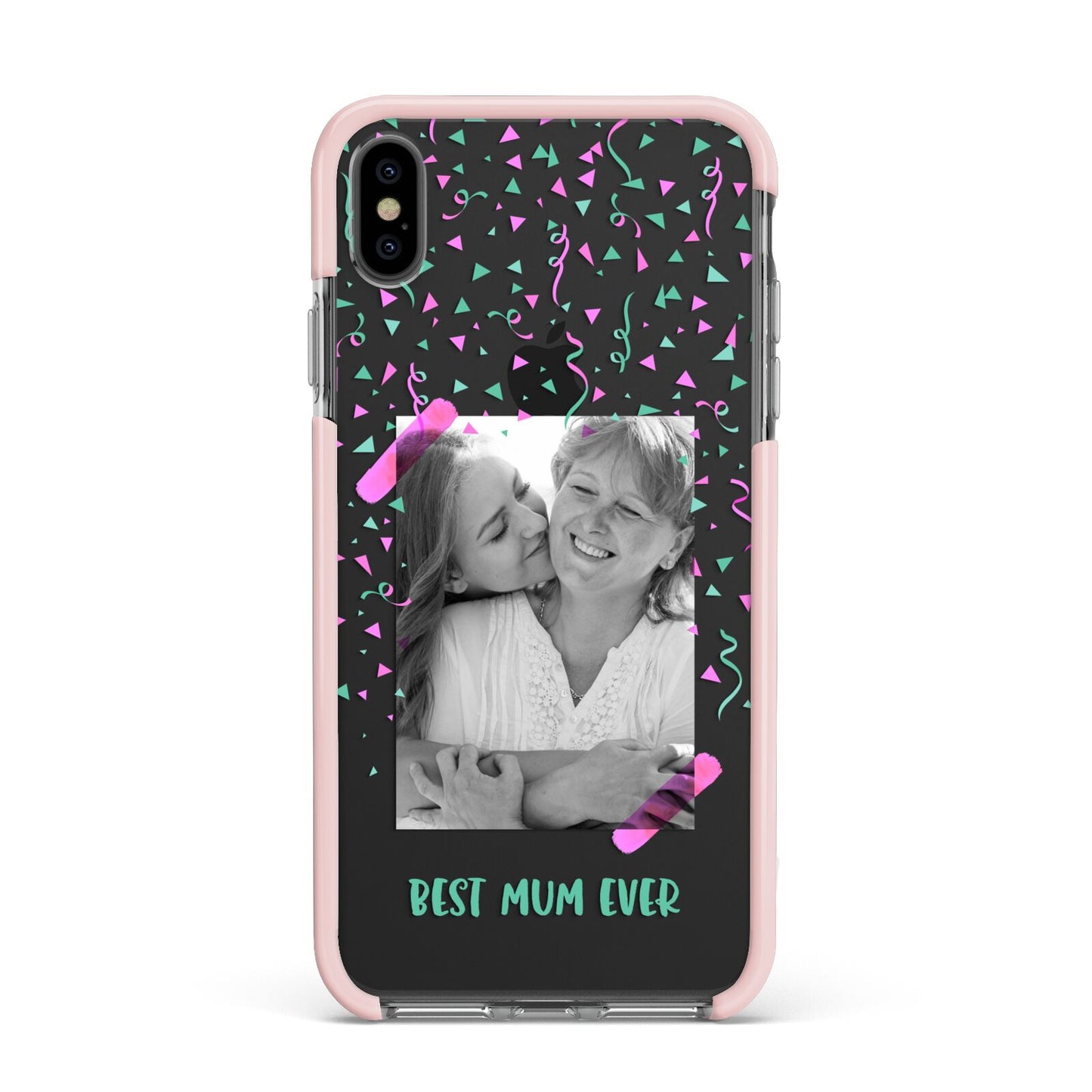 Best Mum Photo Upload Mothers Day Apple iPhone Xs Max Impact Case Pink Edge on Black Phone