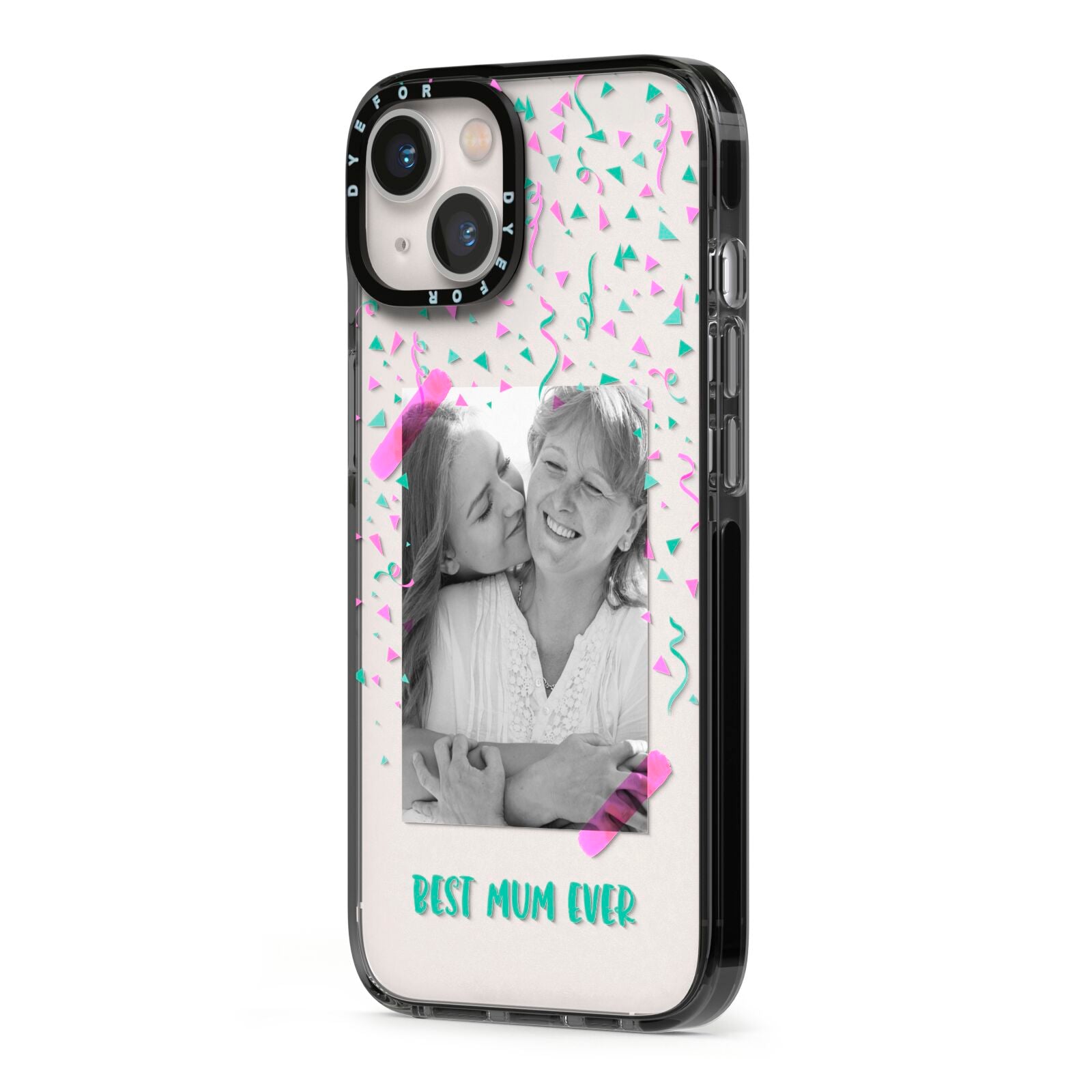 Best Mum Photo Upload Mothers Day iPhone 13 Black Impact Case Side Angle on Silver phone