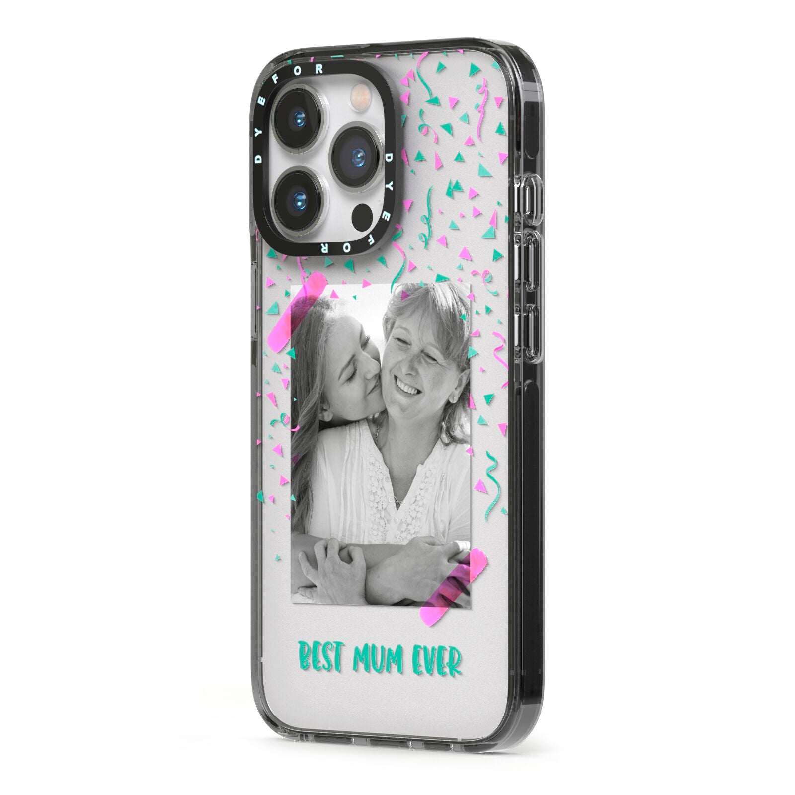 Best Mum Photo Upload Mothers Day iPhone 13 Pro Black Impact Case Side Angle on Silver phone