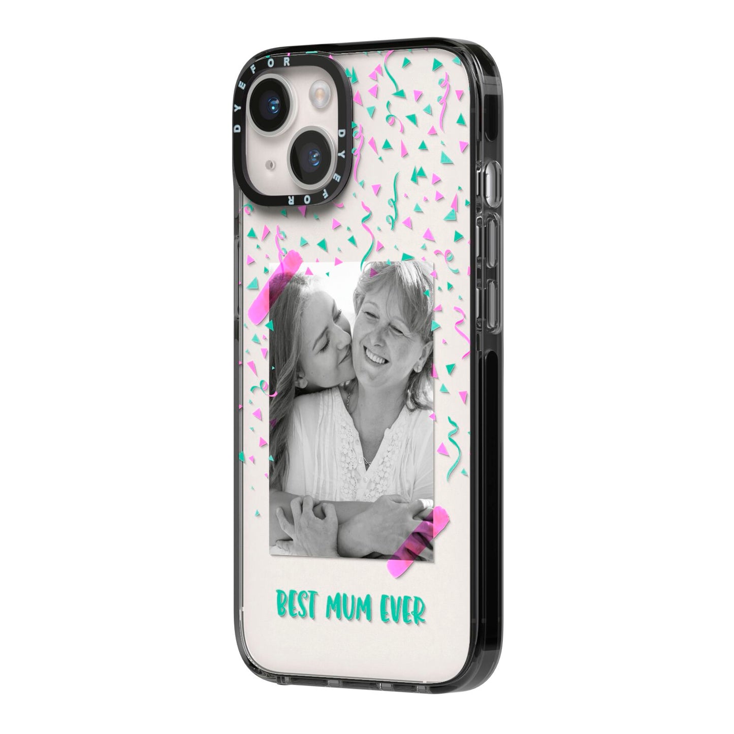 Best Mum Photo Upload Mothers Day iPhone 14 Black Impact Case Side Angle on Silver phone