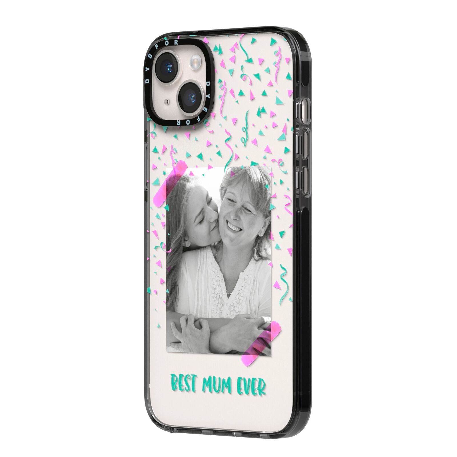 Best Mum Photo Upload Mothers Day iPhone 14 Plus Black Impact Case Side Angle on Silver phone