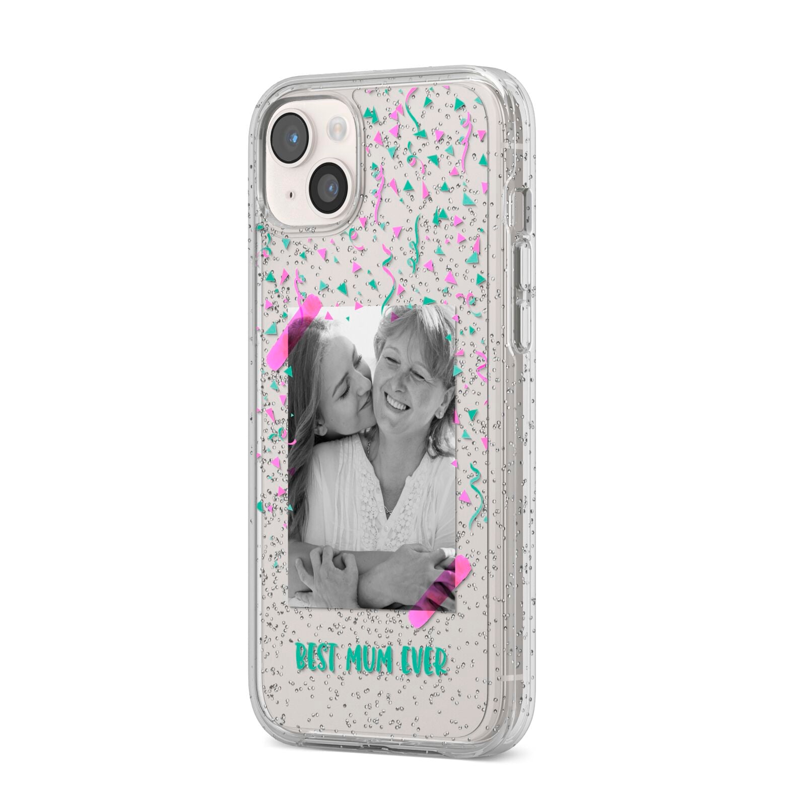 Best Mum Photo Upload Mothers Day iPhone 14 Plus Glitter Tough Case Starlight Angled Image