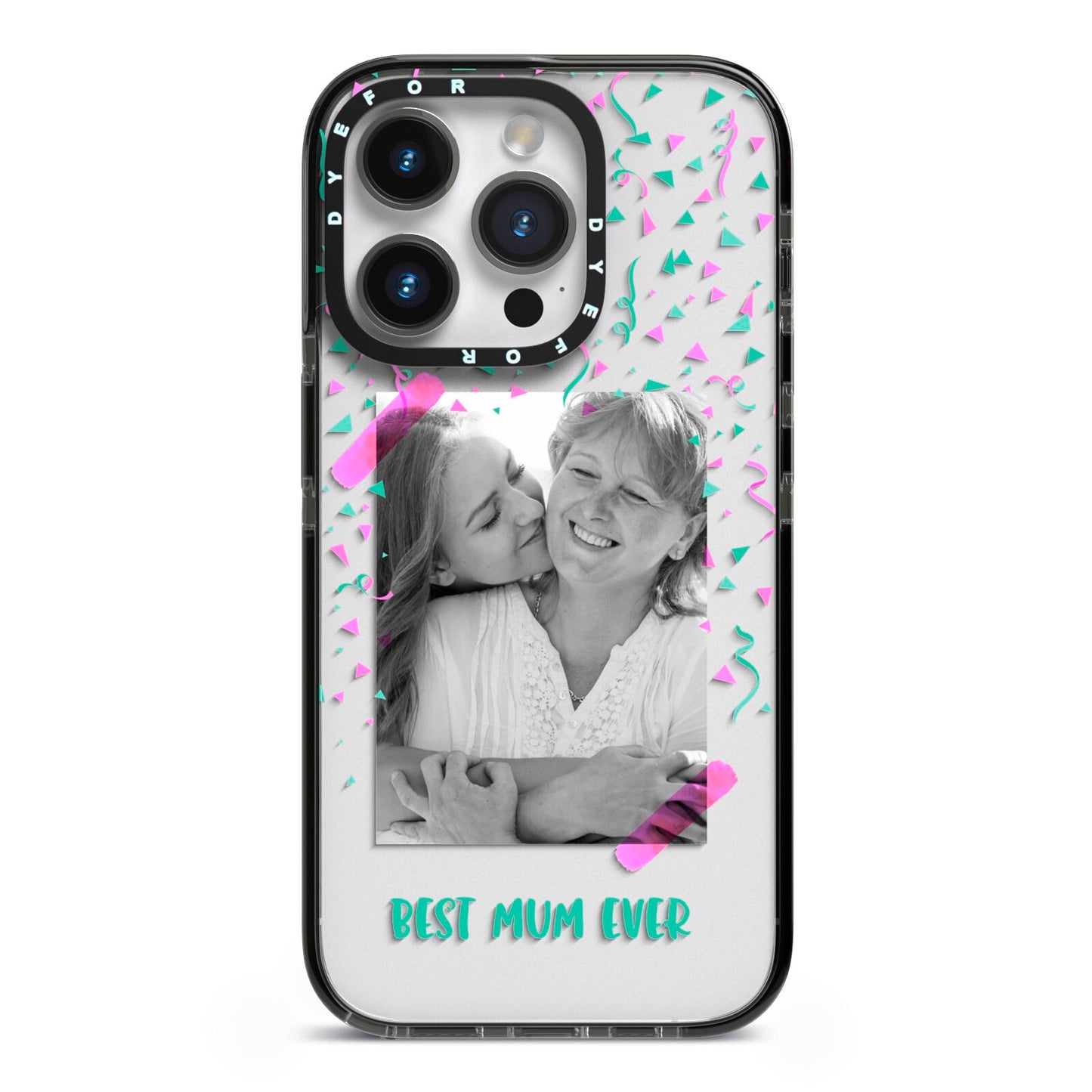 Best Mum Photo Upload Mothers Day iPhone 14 Pro Black Impact Case on Silver phone