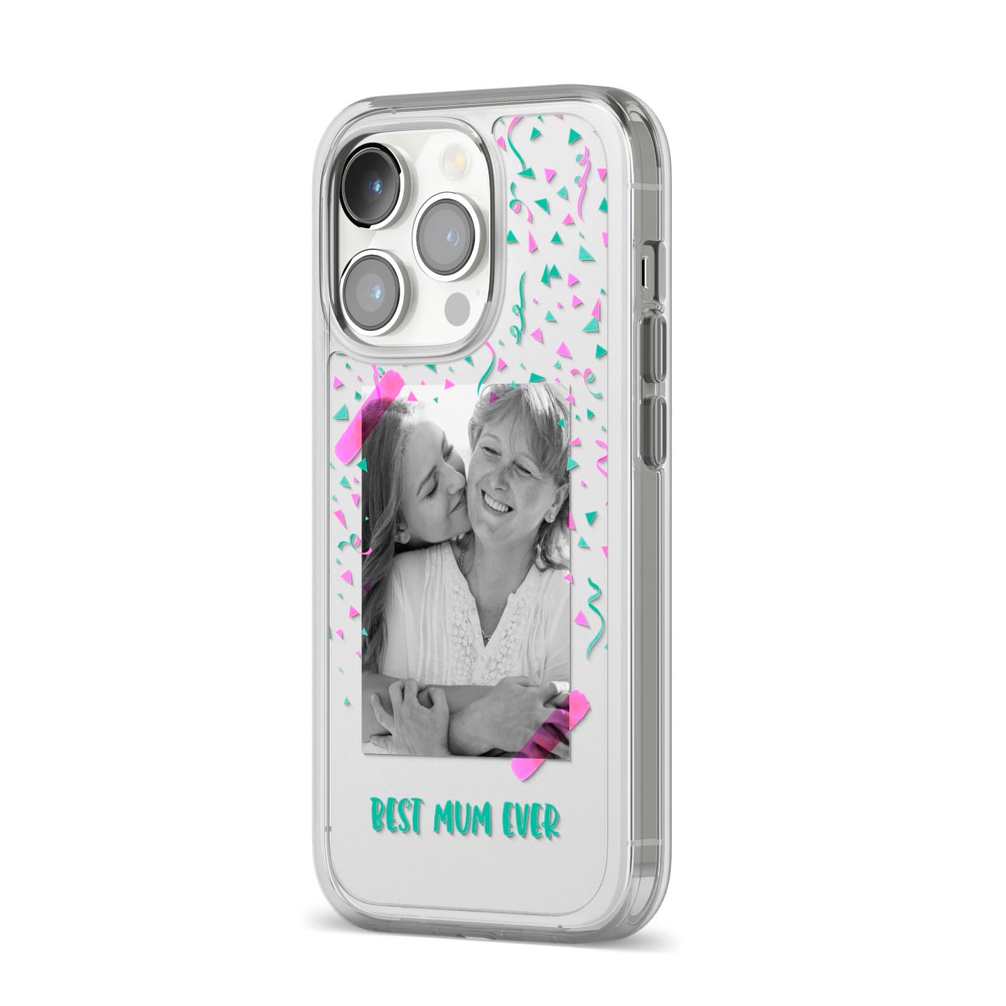 Best Mum Photo Upload Mothers Day iPhone 14 Pro Clear Tough Case Silver Angled Image