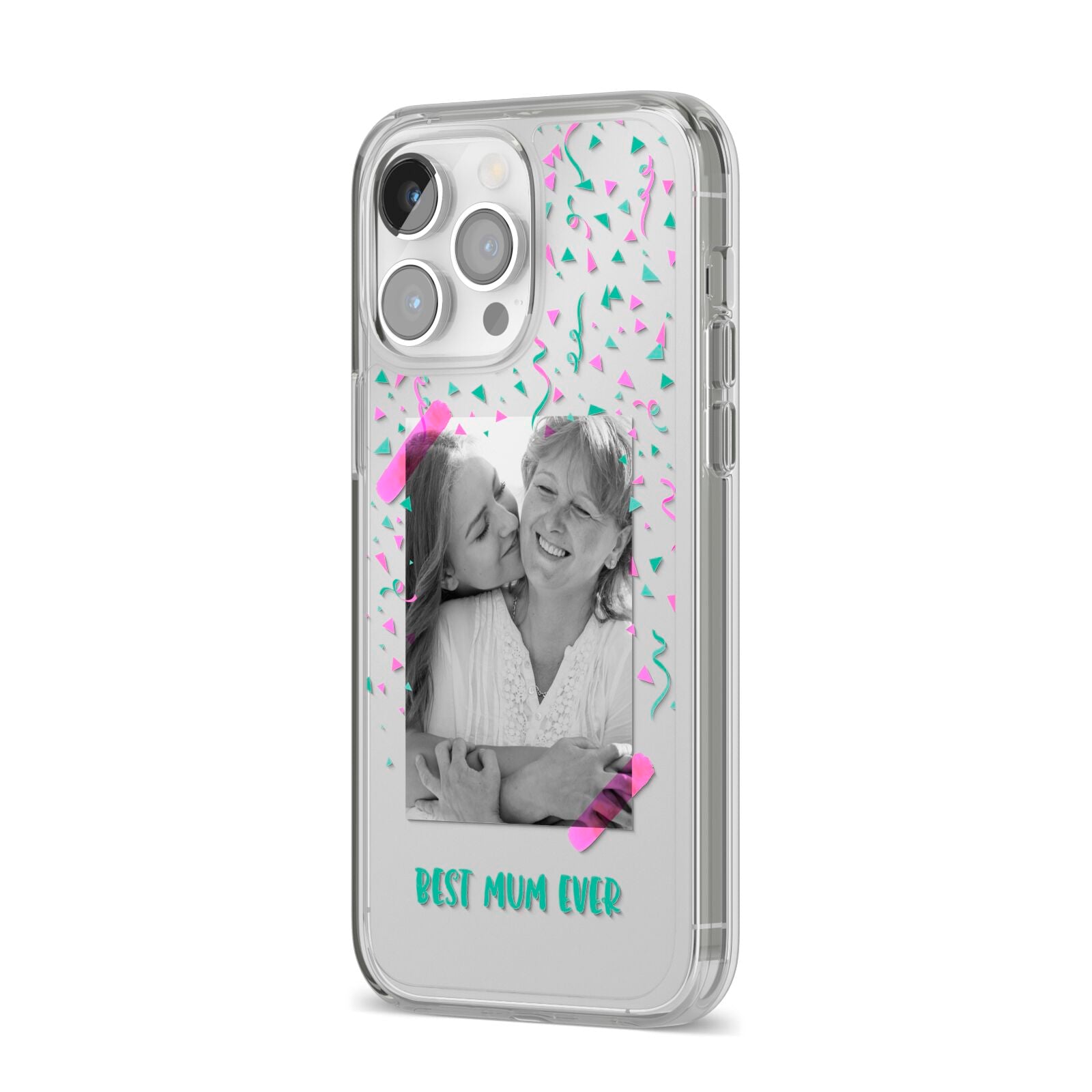 Best Mum Photo Upload Mothers Day iPhone 14 Pro Max Clear Tough Case Silver Angled Image