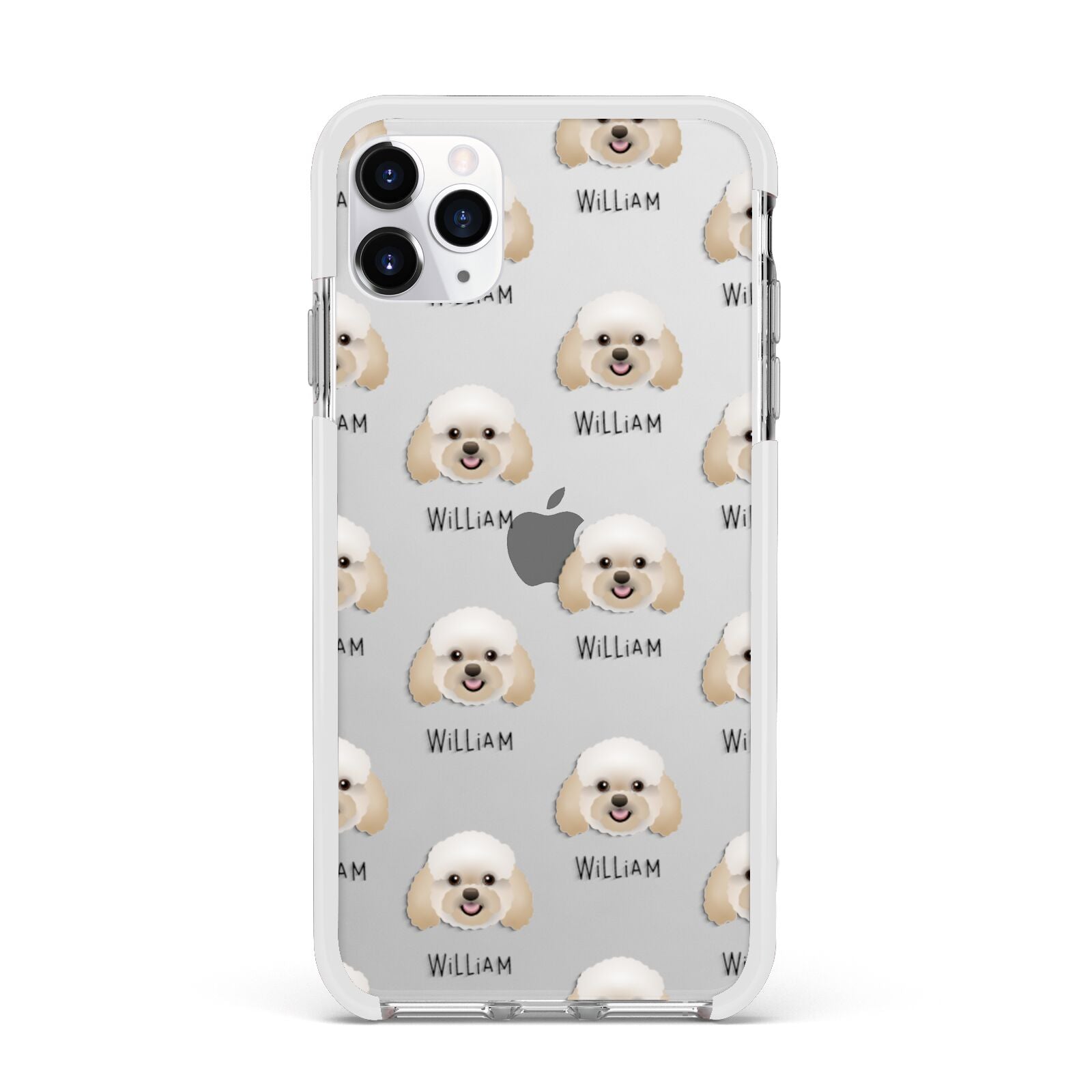 Bich poo Icon with Name Apple iPhone 11 Pro Max in Silver with White Impact Case