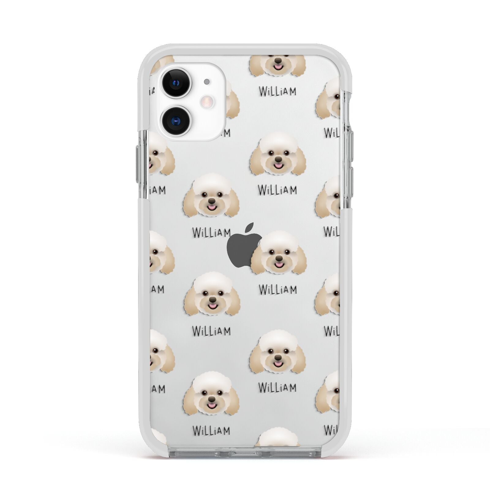 Bich poo Icon with Name Apple iPhone 11 in White with White Impact Case
