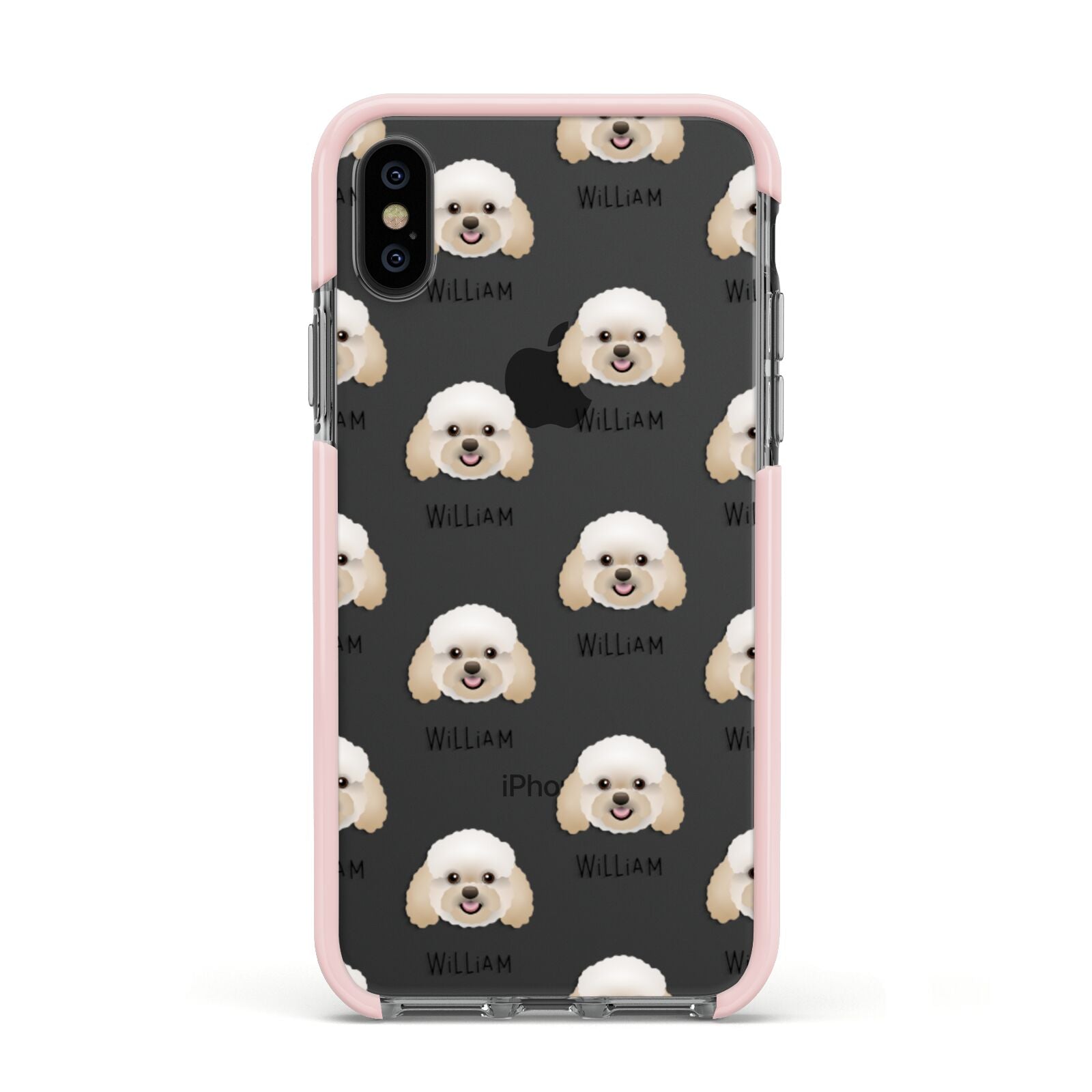 Bich poo Icon with Name Apple iPhone Xs Impact Case Pink Edge on Black Phone