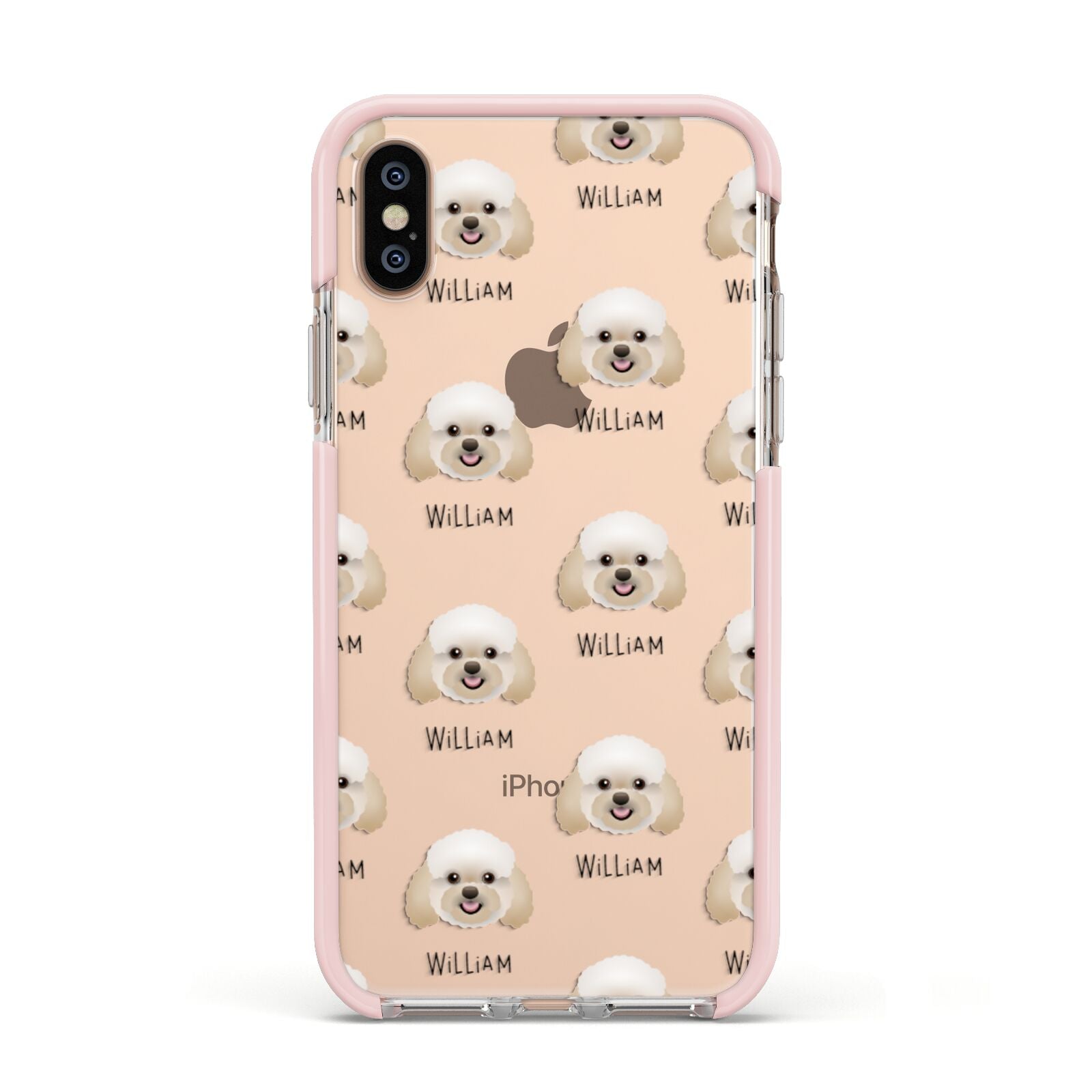 Bich poo Icon with Name Apple iPhone Xs Impact Case Pink Edge on Gold Phone