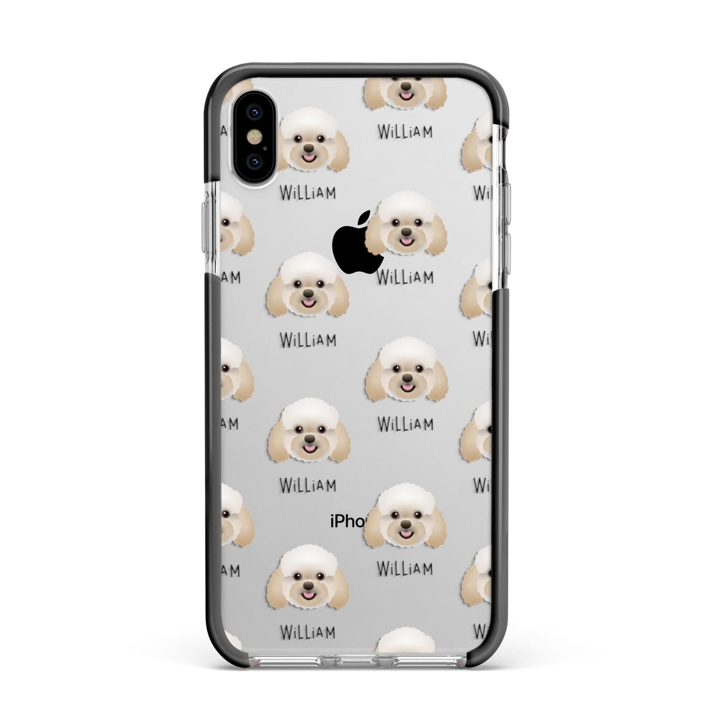 Bich poo Icon with Name Apple iPhone Xs Max Impact Case Black Edge on Silver Phone
