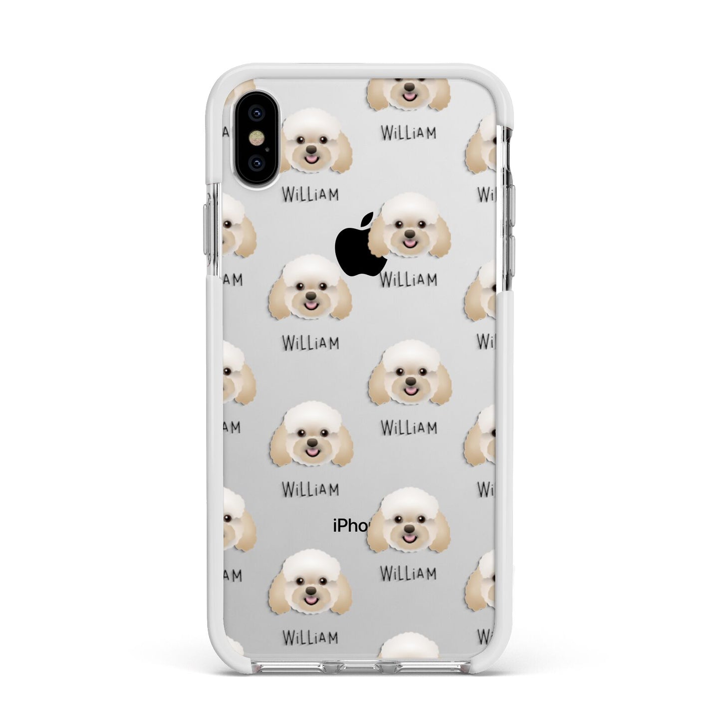 Bich poo Icon with Name Apple iPhone Xs Max Impact Case White Edge on Silver Phone