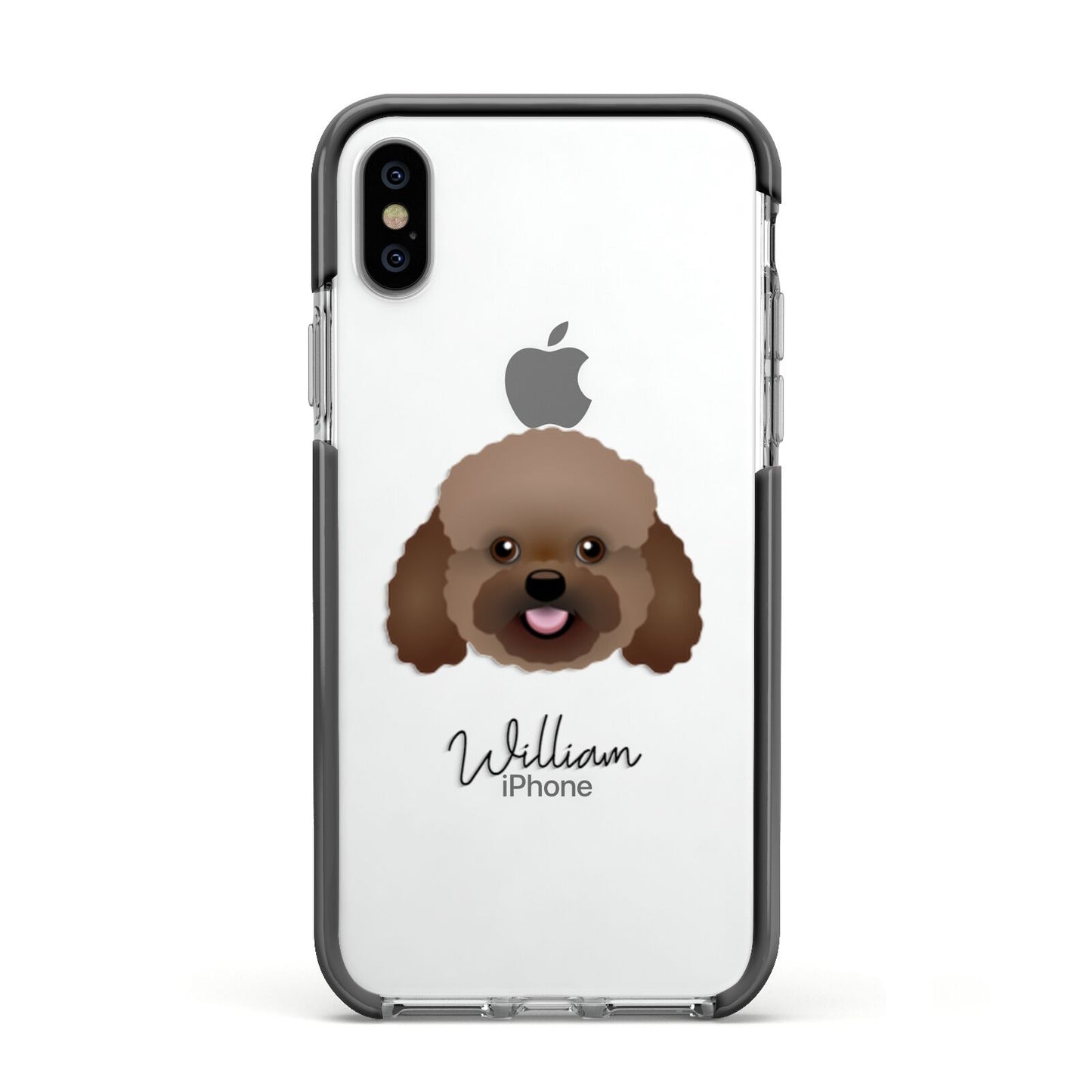 Bich poo Personalised Apple iPhone Xs Impact Case Black Edge on Silver Phone