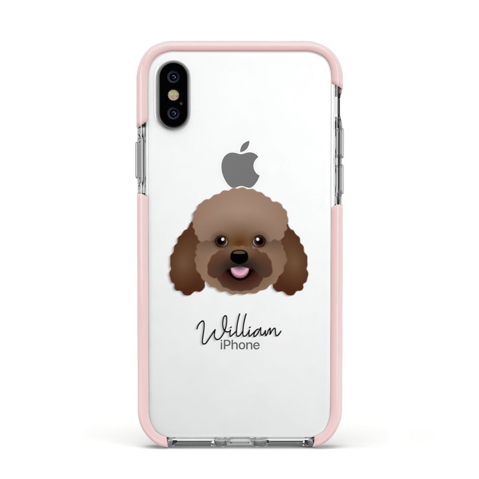 Bich poo Personalised Apple iPhone Xs Impact Case Pink Edge on Silver Phone