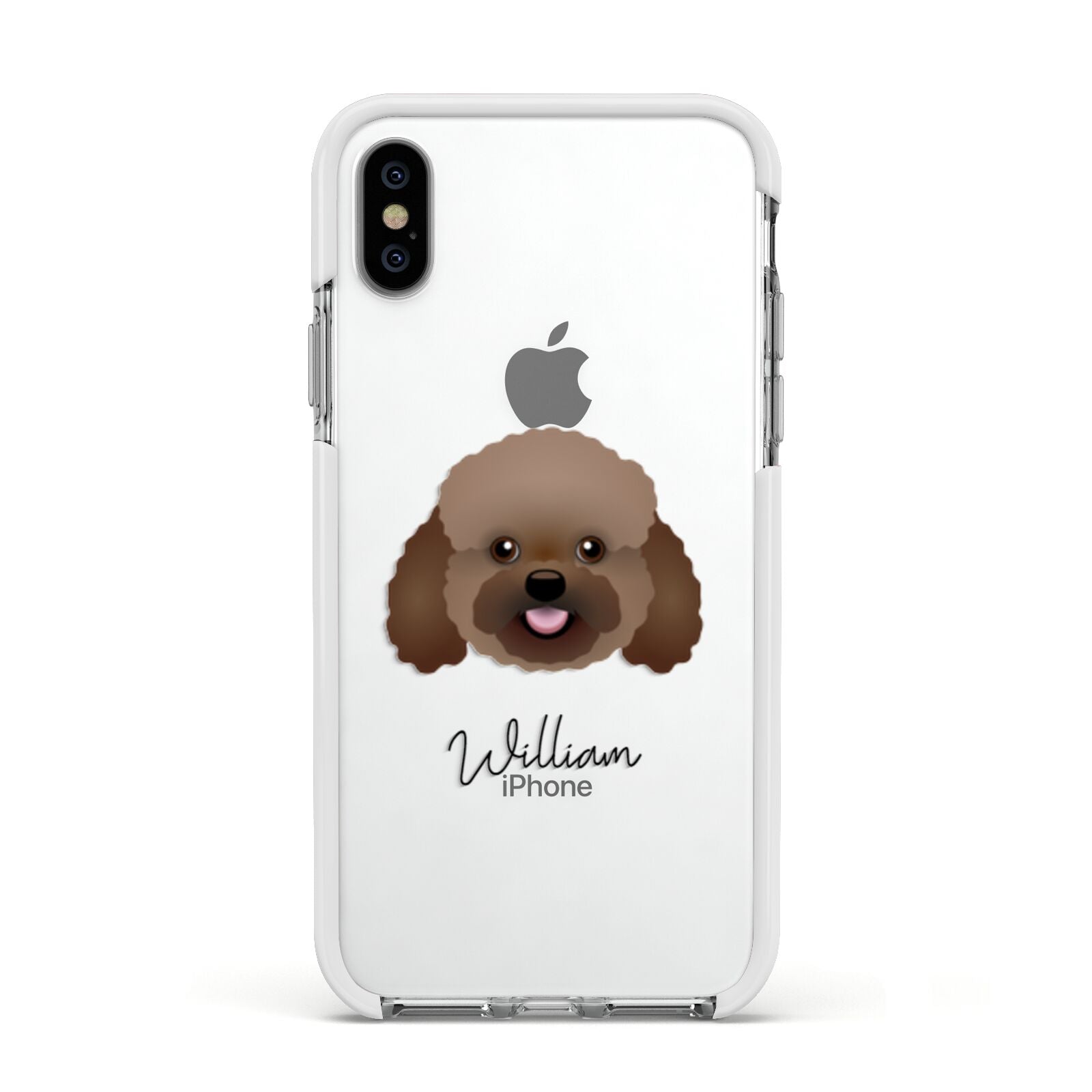 Bich poo Personalised Apple iPhone Xs Impact Case White Edge on Silver Phone