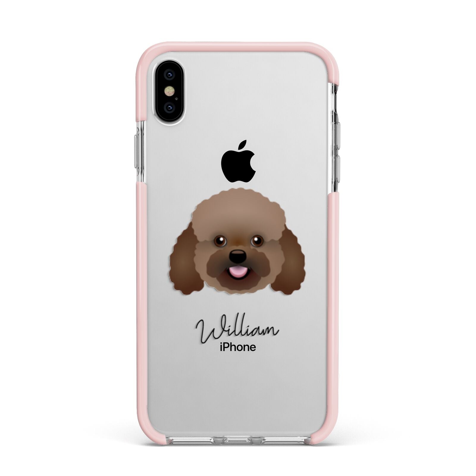 Bich poo Personalised Apple iPhone Xs Max Impact Case Pink Edge on Silver Phone