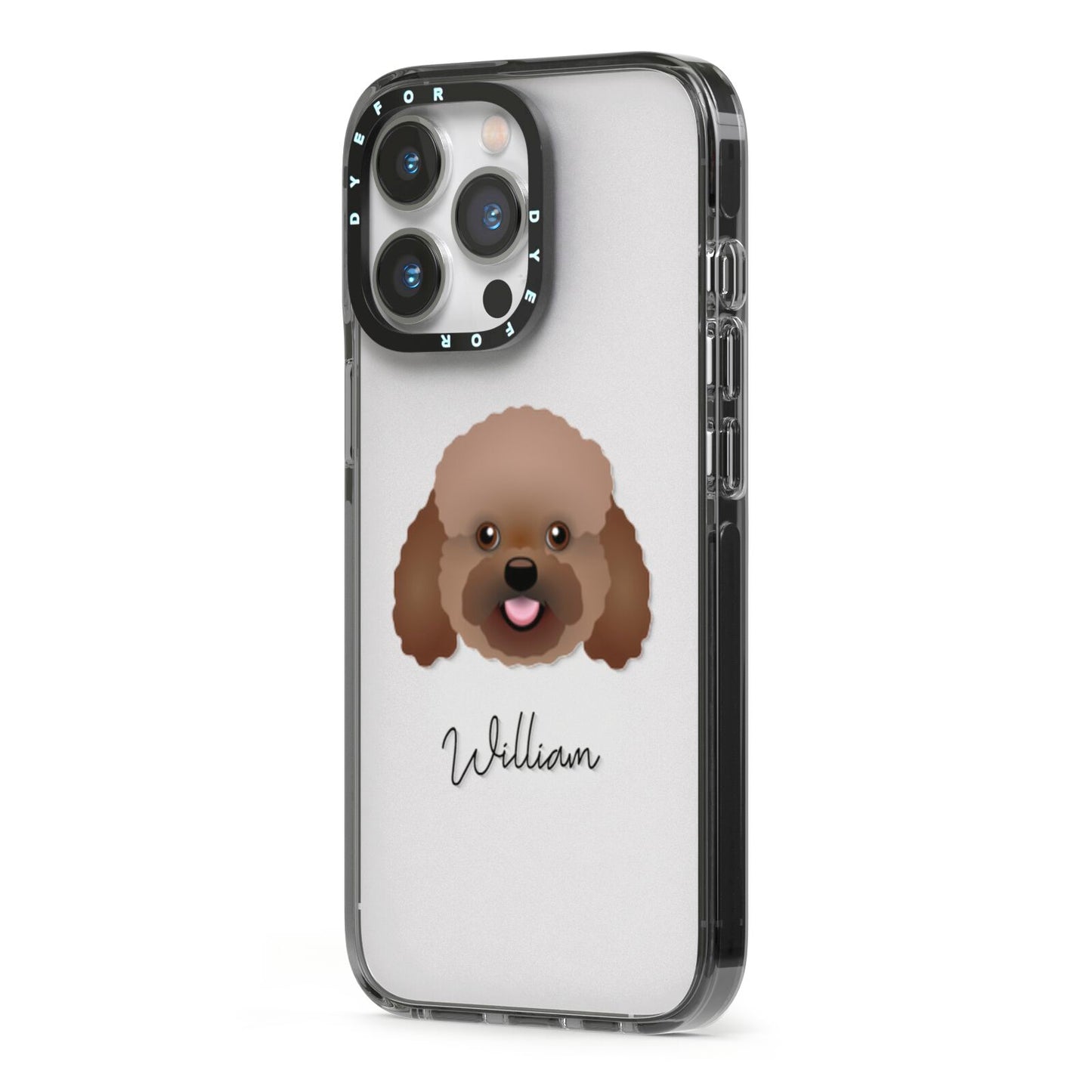 Bich poo Personalised iPhone 13 Pro Black Impact Case Side Angle on Silver phone