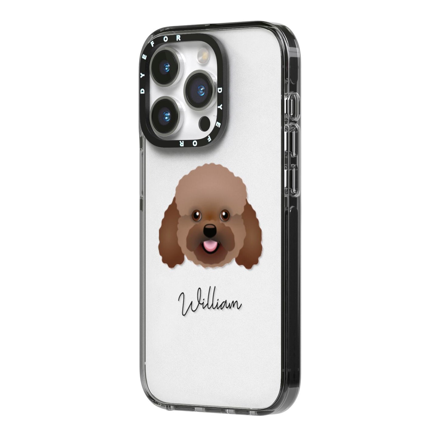 Bich poo Personalised iPhone 14 Pro Black Impact Case Side Angle on Silver phone