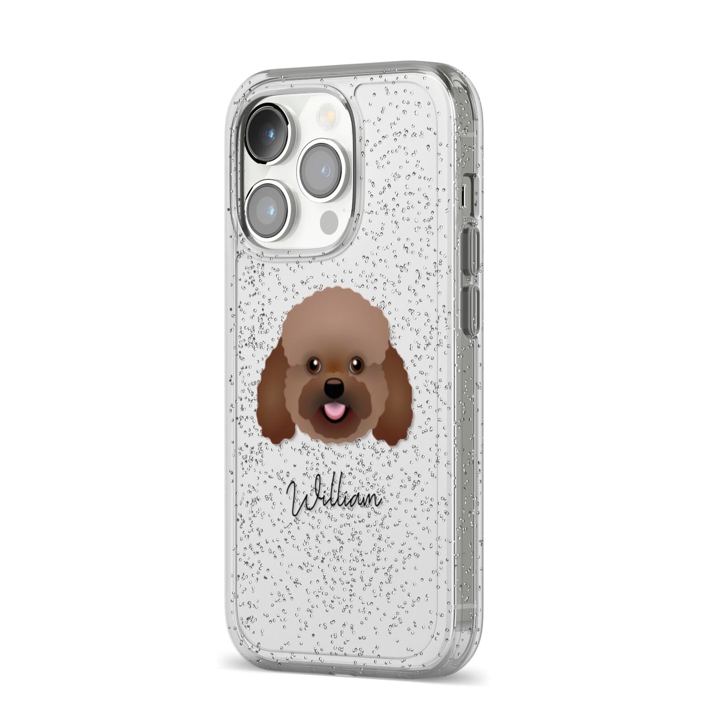 Bich poo Personalised iPhone 14 Pro Glitter Tough Case Silver Angled Image