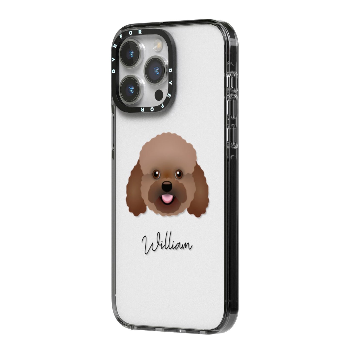 Bich poo Personalised iPhone 14 Pro Max Black Impact Case Side Angle on Silver phone