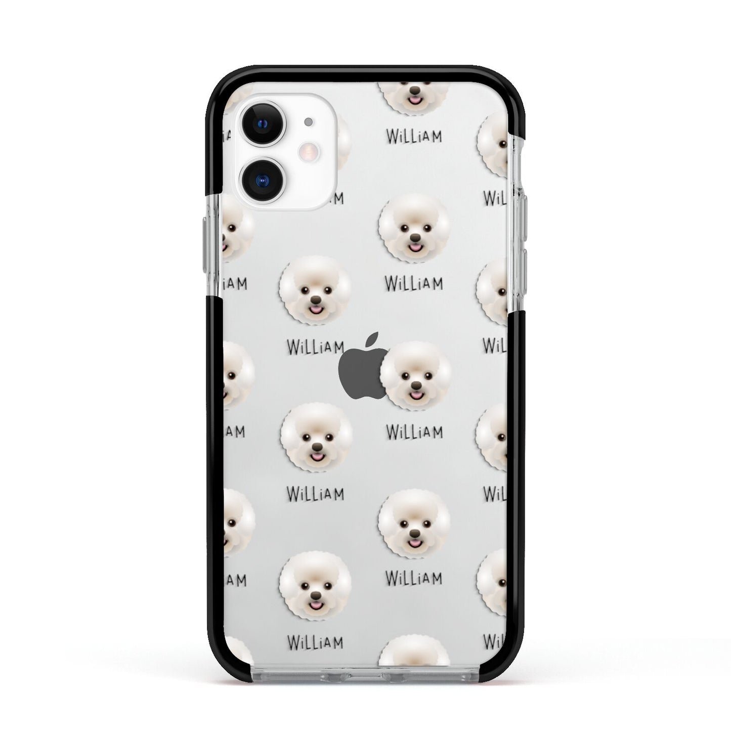 Bichon Frise Icon with Name Apple iPhone 11 in White with Black Impact Case