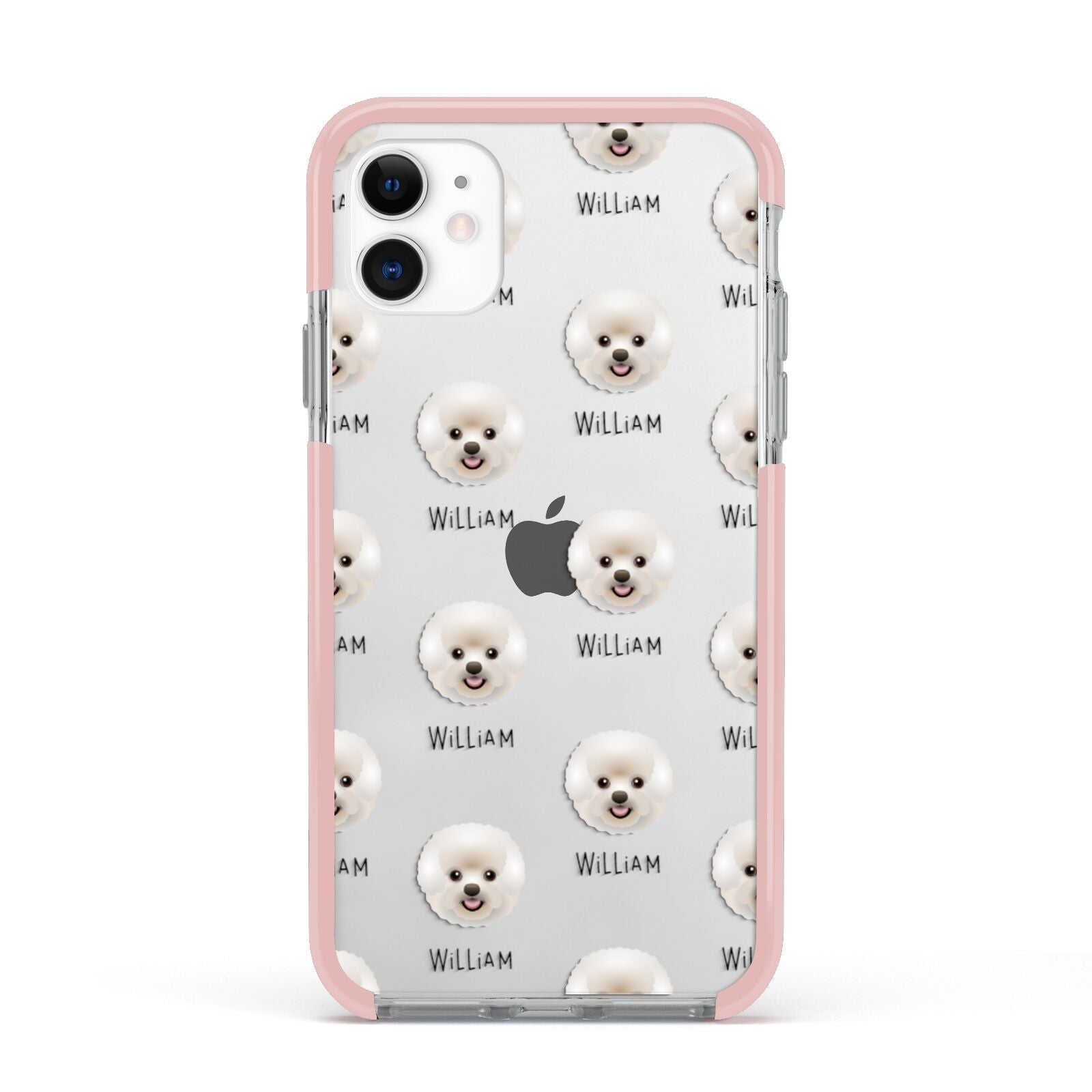 Bichon Frise Icon with Name Apple iPhone 11 in White with Pink Impact Case