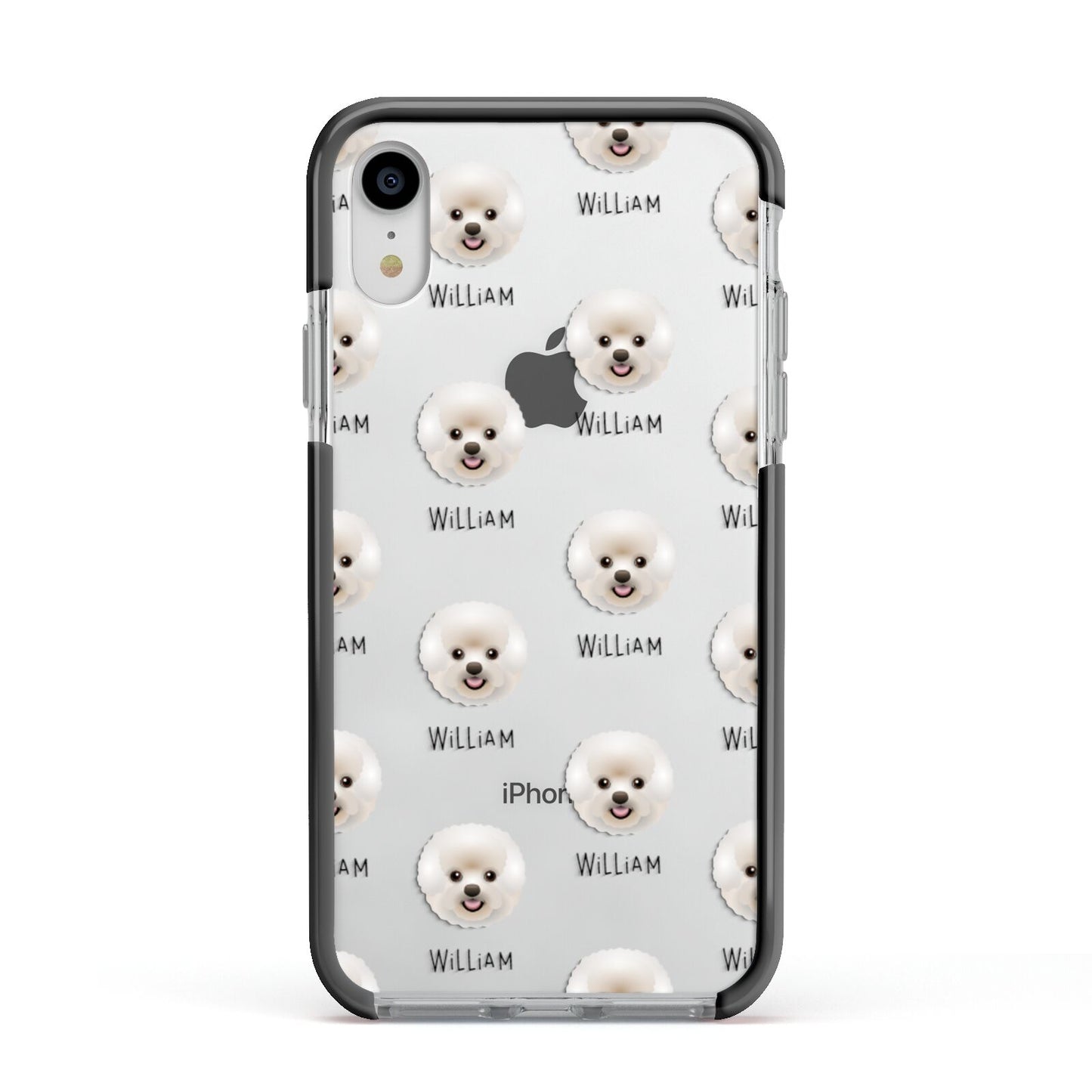 Bichon Frise Icon with Name Apple iPhone XR Impact Case Black Edge on Silver Phone