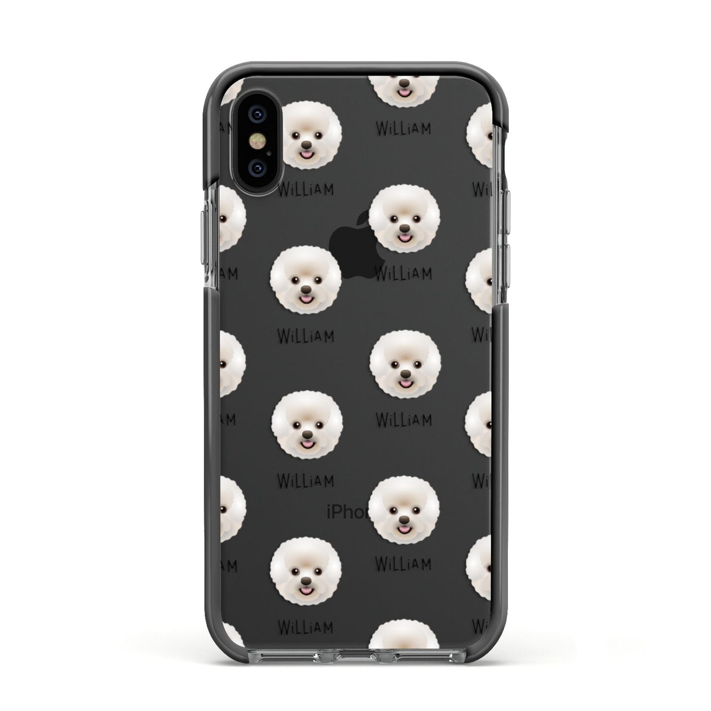 Bichon Frise Icon with Name Apple iPhone Xs Impact Case Black Edge on Black Phone