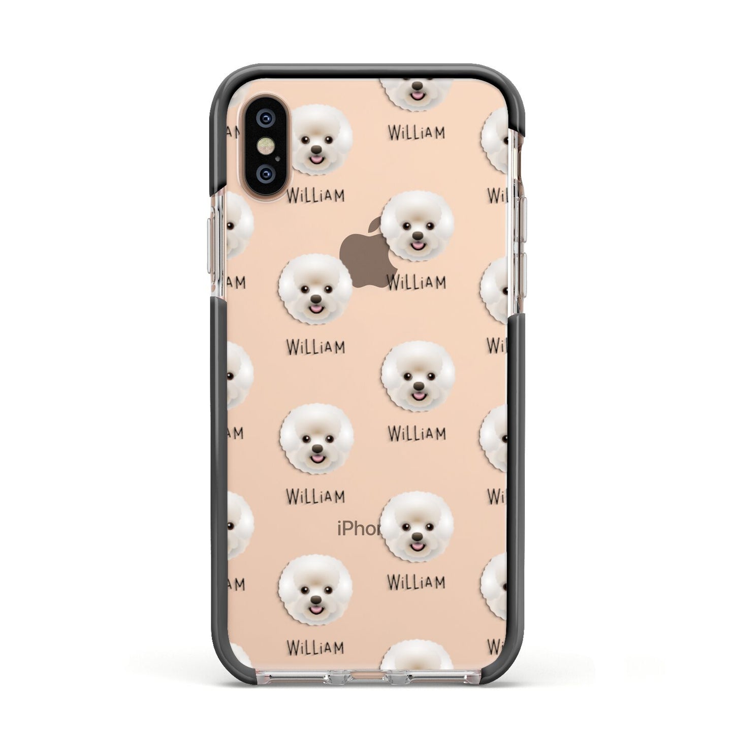 Bichon Frise Icon with Name Apple iPhone Xs Impact Case Black Edge on Gold Phone