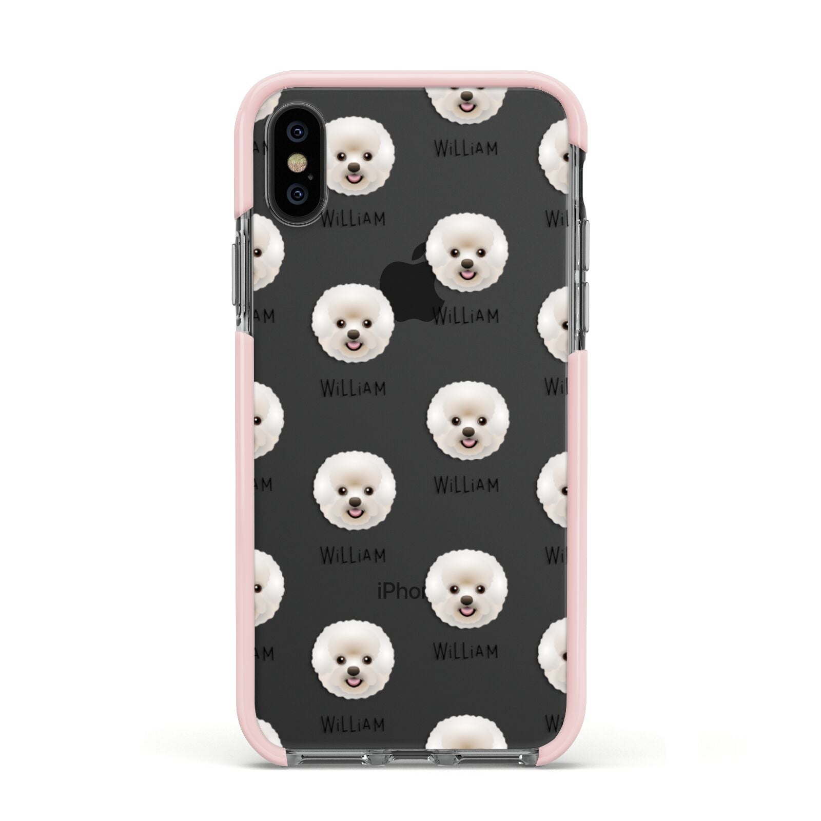 Bichon Frise Icon with Name Apple iPhone Xs Impact Case Pink Edge on Black Phone