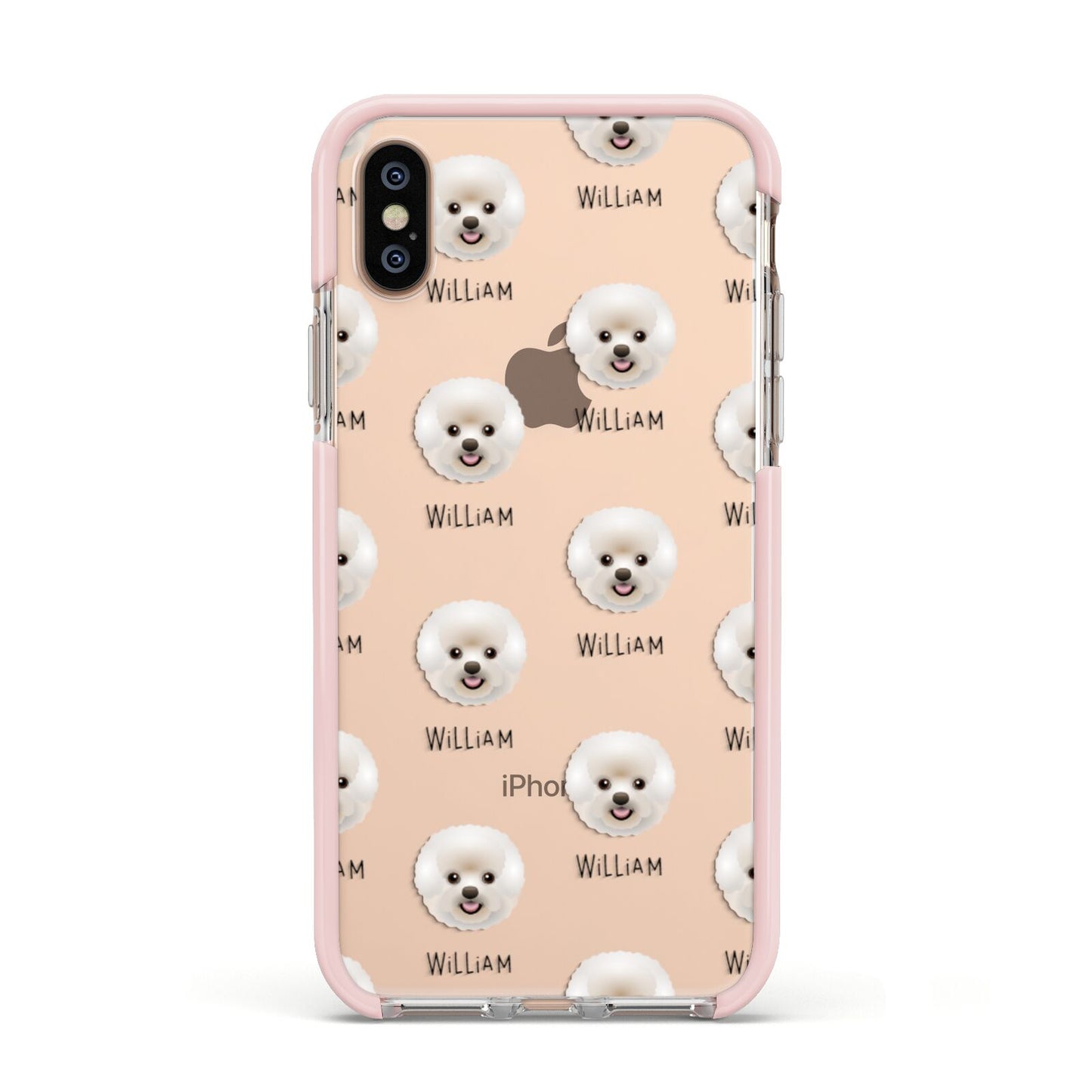 Bichon Frise Icon with Name Apple iPhone Xs Impact Case Pink Edge on Gold Phone