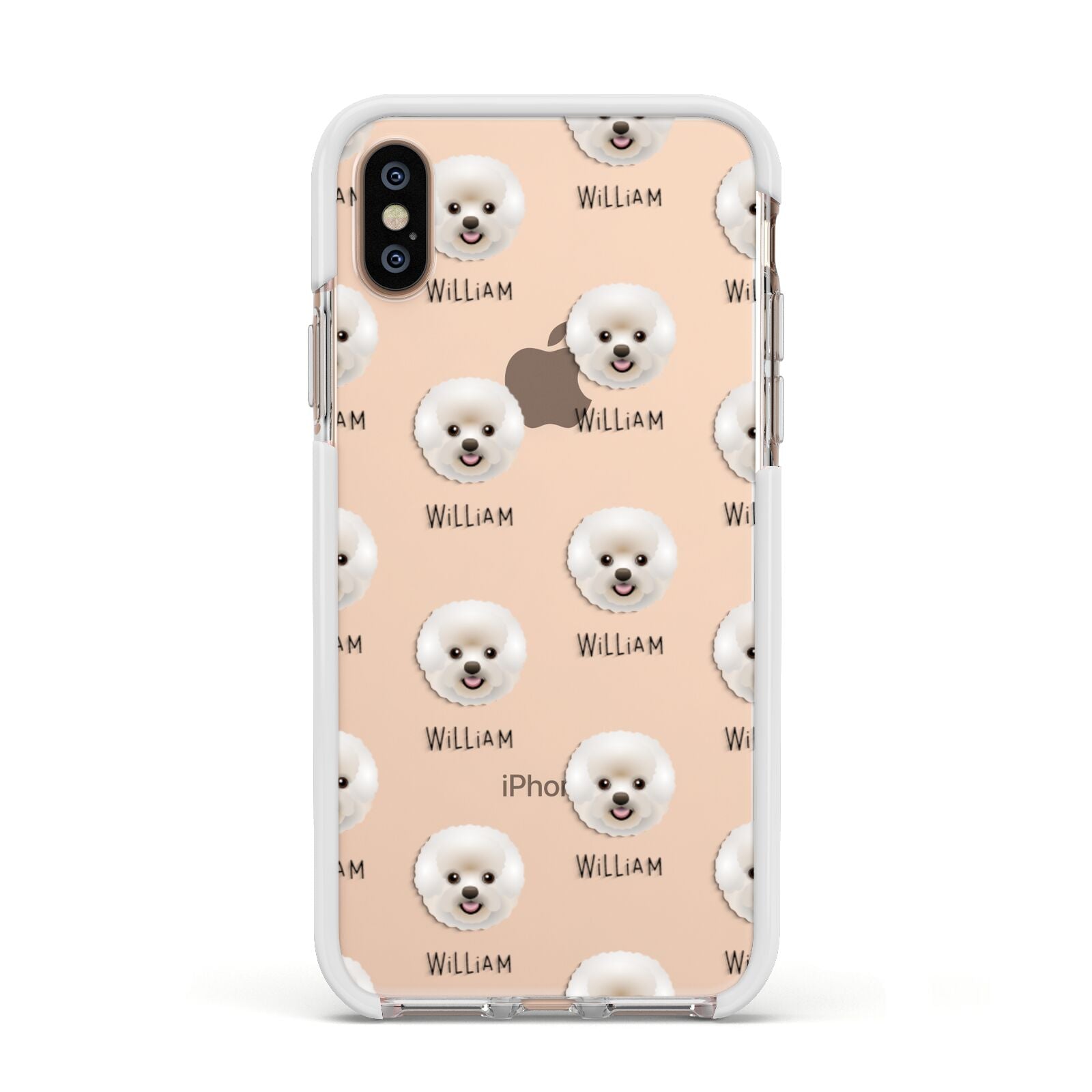 Bichon Frise Icon with Name Apple iPhone Xs Impact Case White Edge on Gold Phone