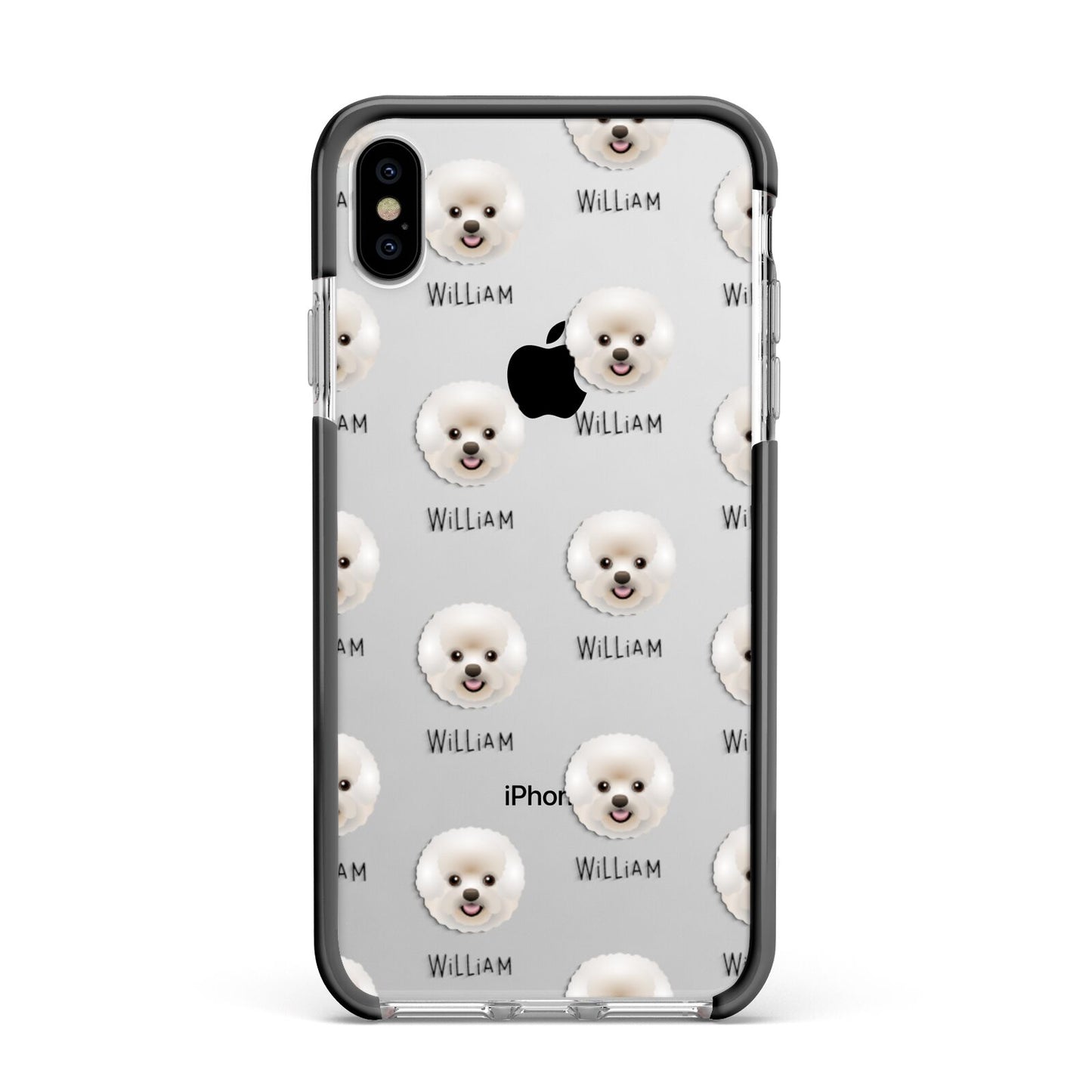 Bichon Frise Icon with Name Apple iPhone Xs Max Impact Case Black Edge on Silver Phone