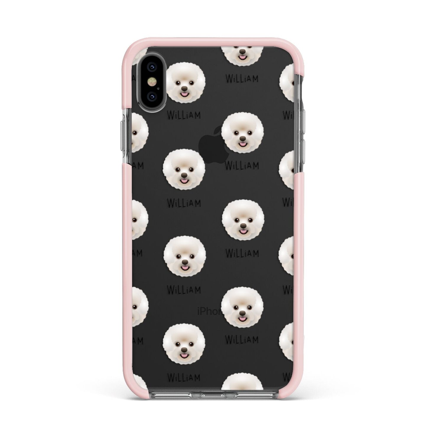 Bichon Frise Icon with Name Apple iPhone Xs Max Impact Case Pink Edge on Black Phone