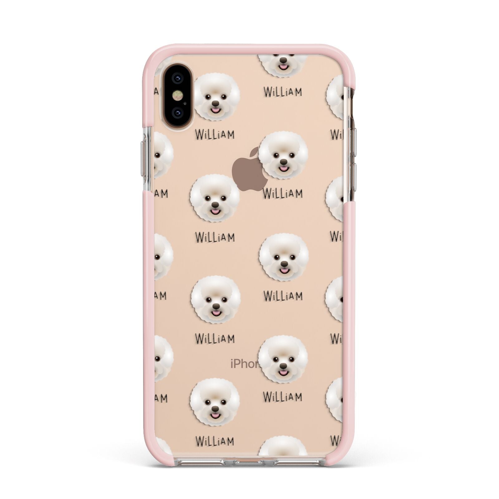 Bichon Frise Icon with Name Apple iPhone Xs Max Impact Case Pink Edge on Gold Phone