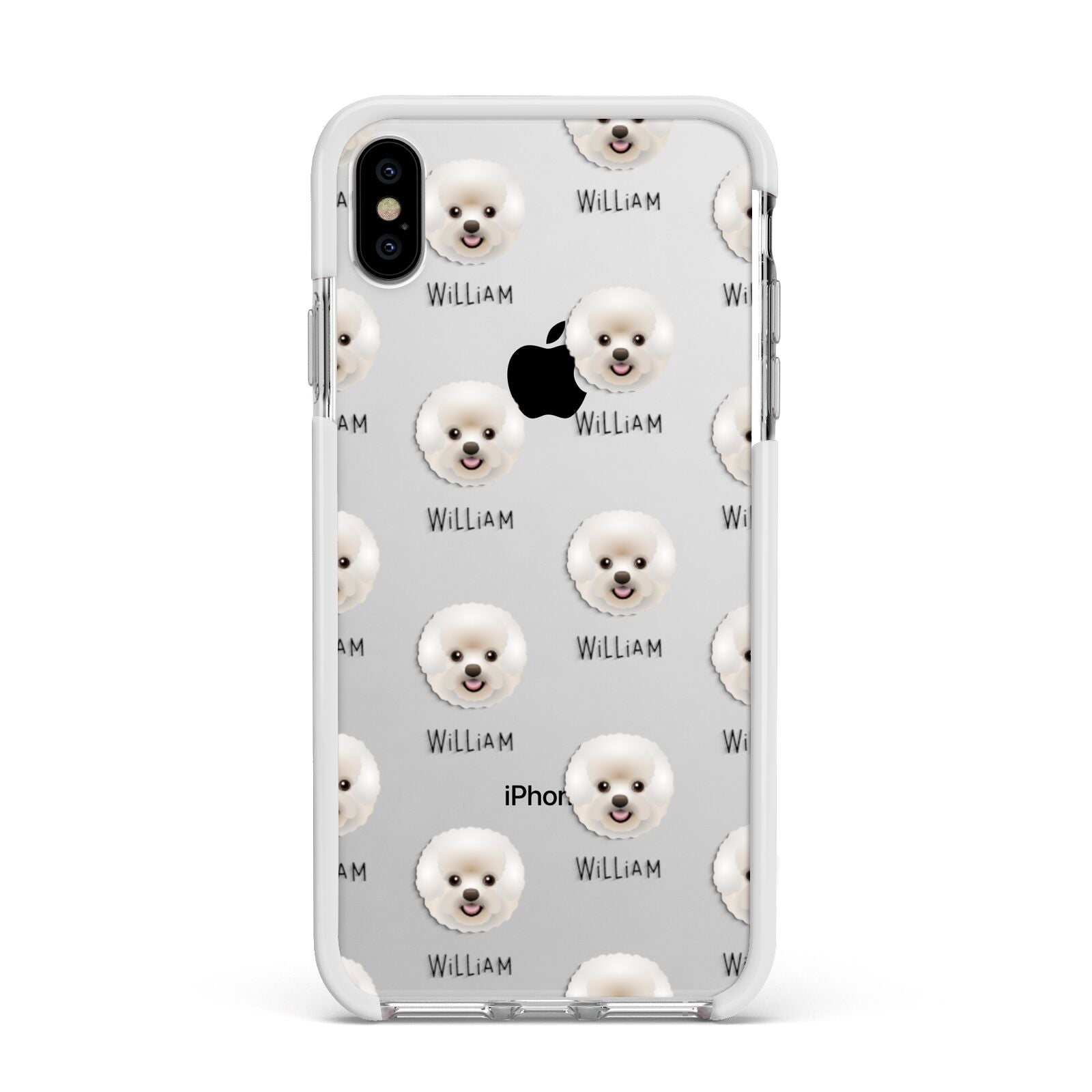 Bichon Frise Icon with Name Apple iPhone Xs Max Impact Case White Edge on Silver Phone