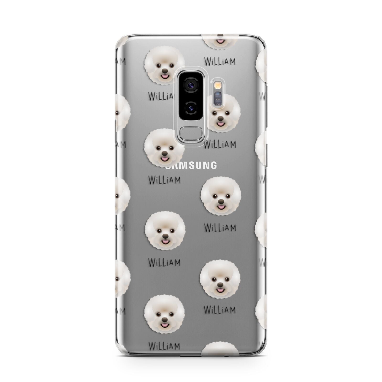 Bichon Frise Icon with Name Samsung Galaxy S9 Plus Case on Silver phone