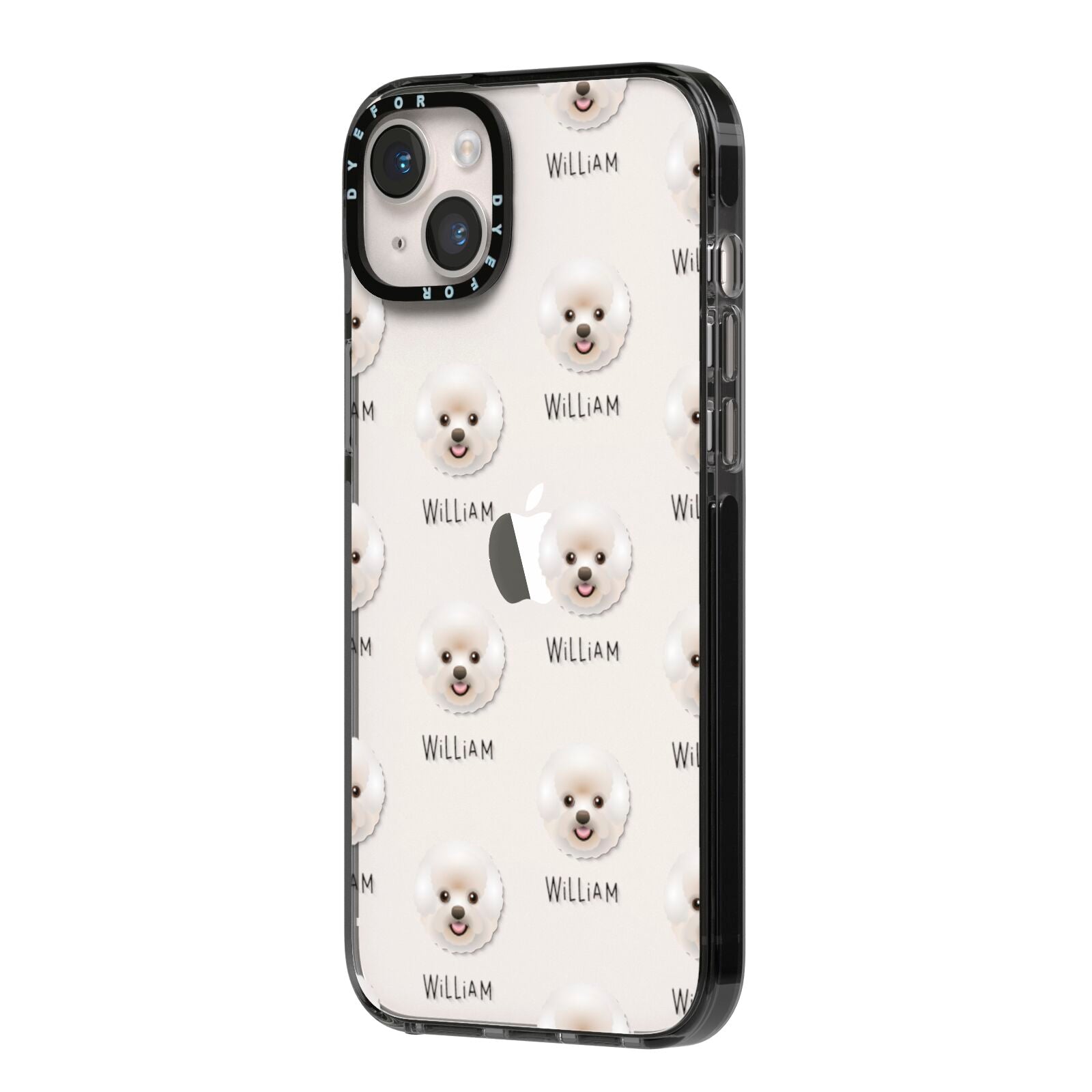 Bichon Frise Icon with Name iPhone 14 Plus Black Impact Case Side Angle on Silver phone