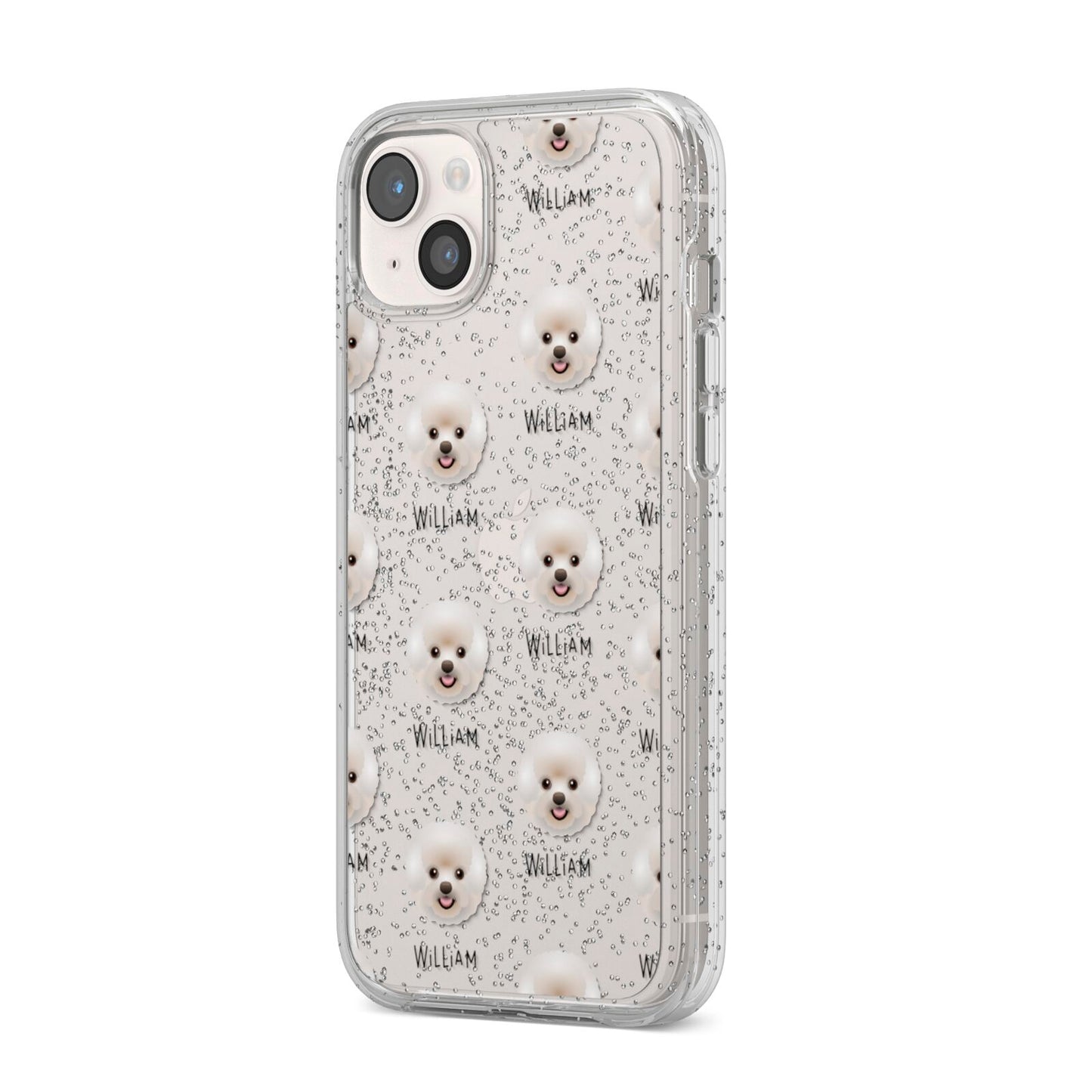 Bichon Frise Icon with Name iPhone 14 Plus Glitter Tough Case Starlight Angled Image