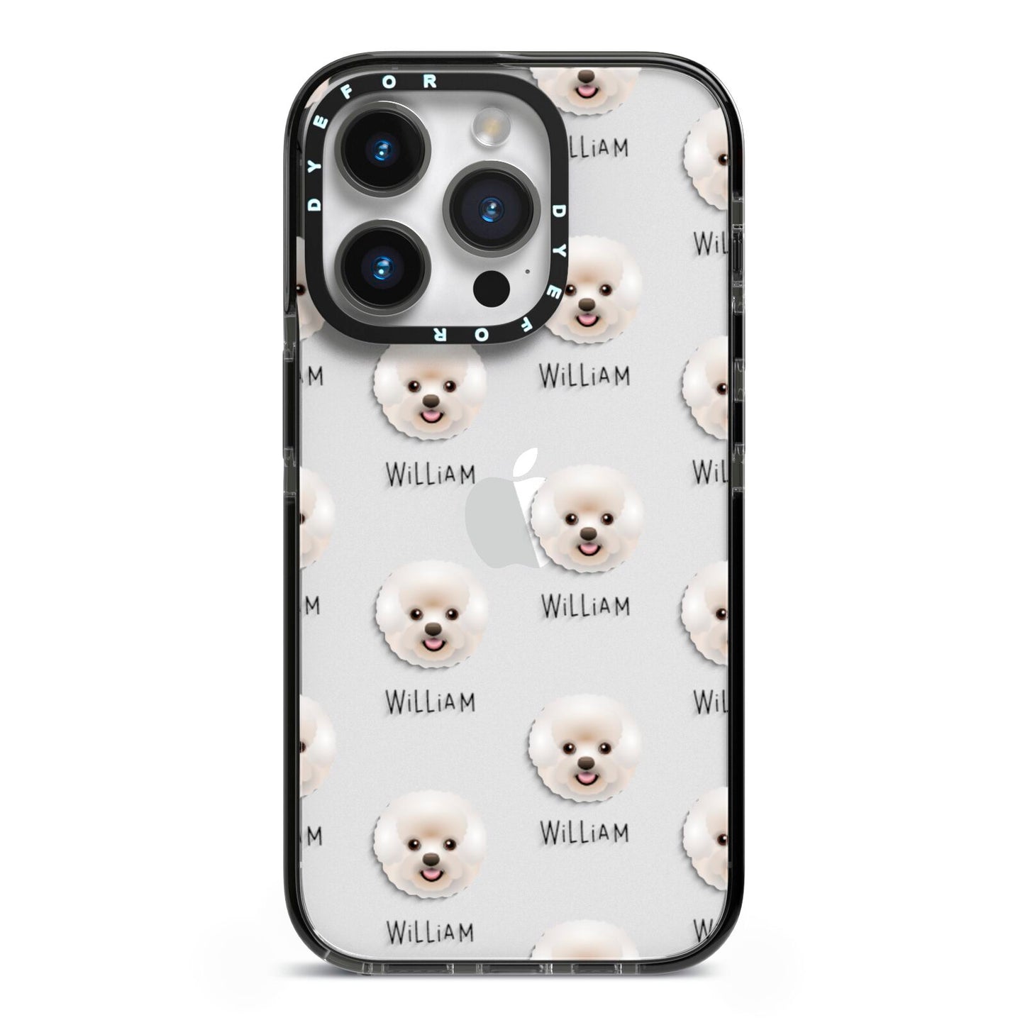 Bichon Frise Icon with Name iPhone 14 Pro Black Impact Case on Silver phone