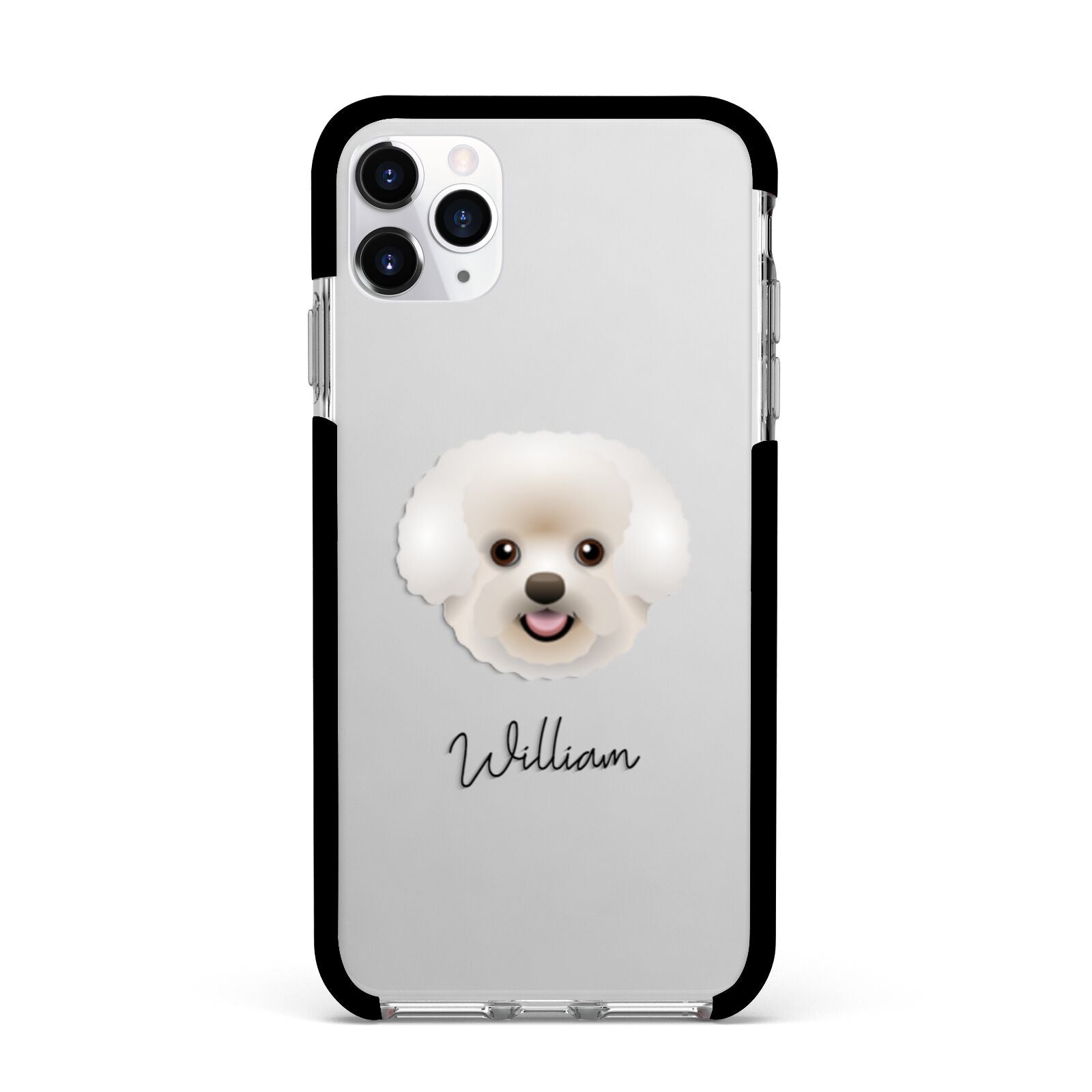 Bichon Frise Personalised Apple iPhone 11 Pro Max in Silver with Black Impact Case