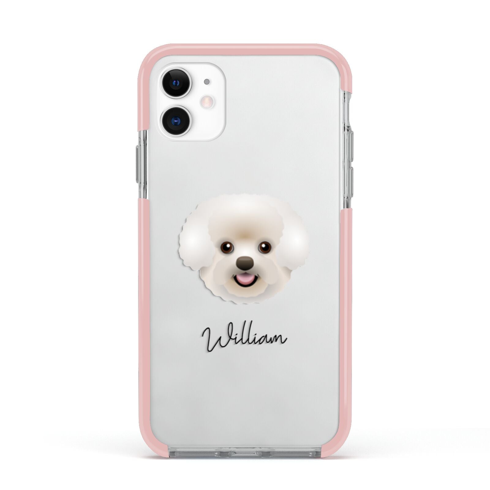 Bichon Frise Personalised Apple iPhone 11 in White with Pink Impact Case