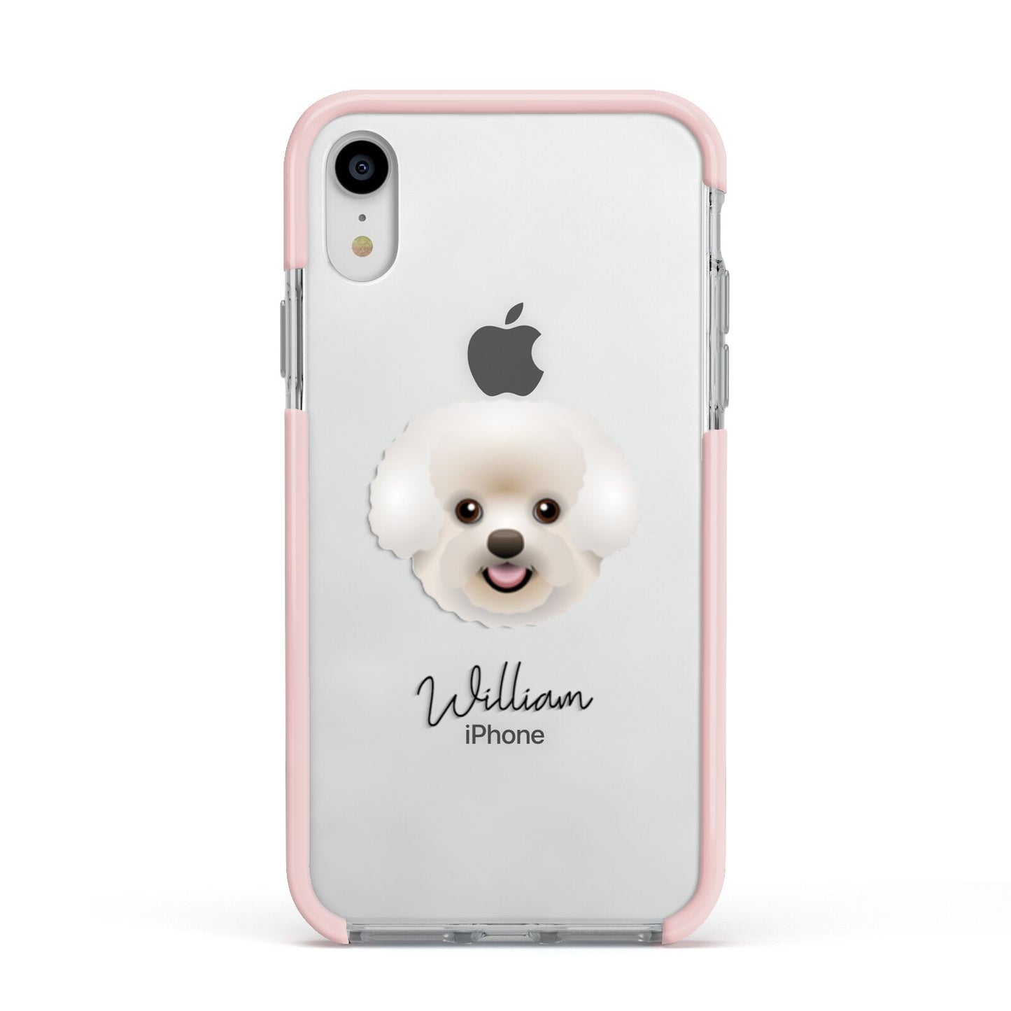 Bichon Frise Personalised Apple iPhone XR Impact Case Pink Edge on Silver Phone