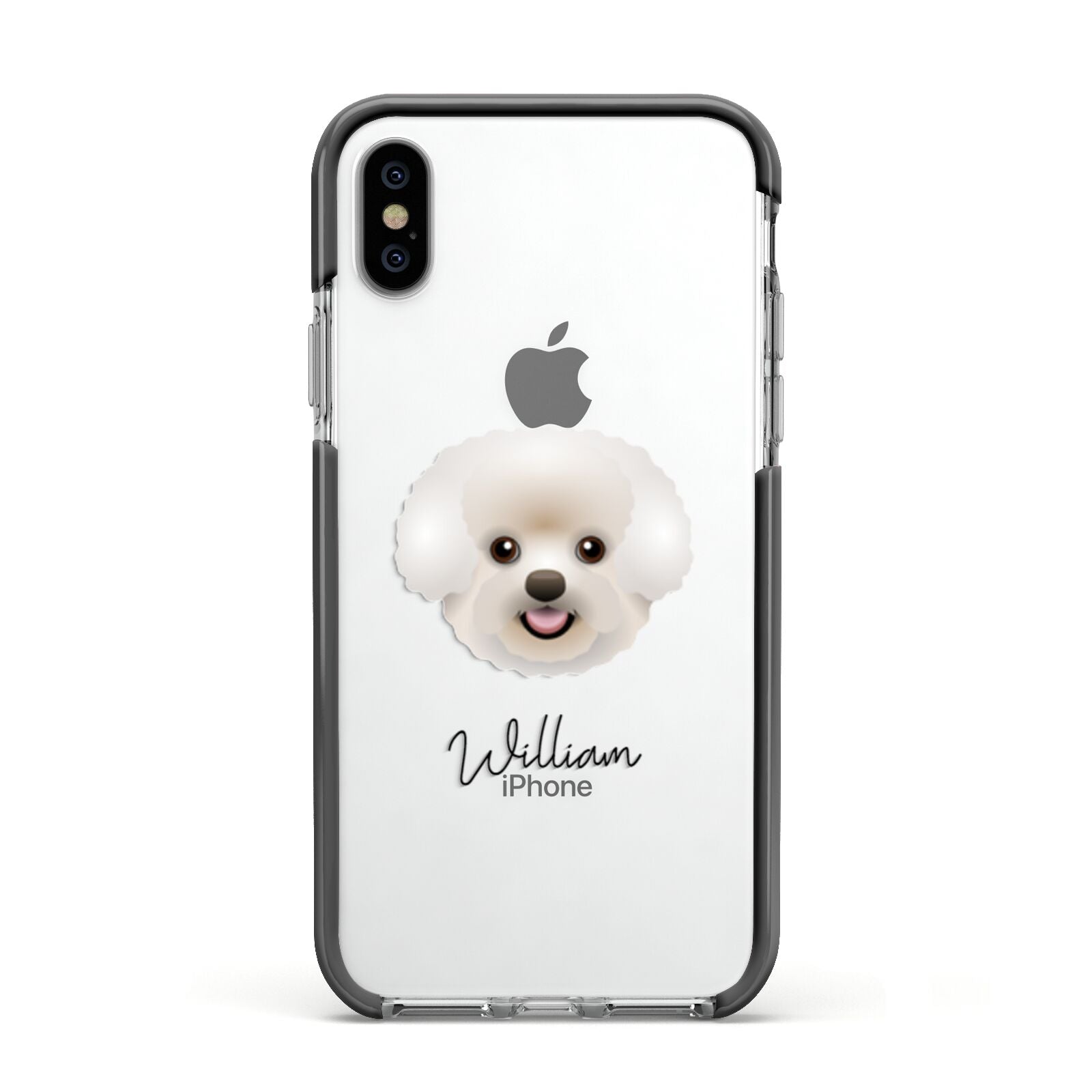 Bichon Frise Personalised Apple iPhone Xs Impact Case Black Edge on Silver Phone