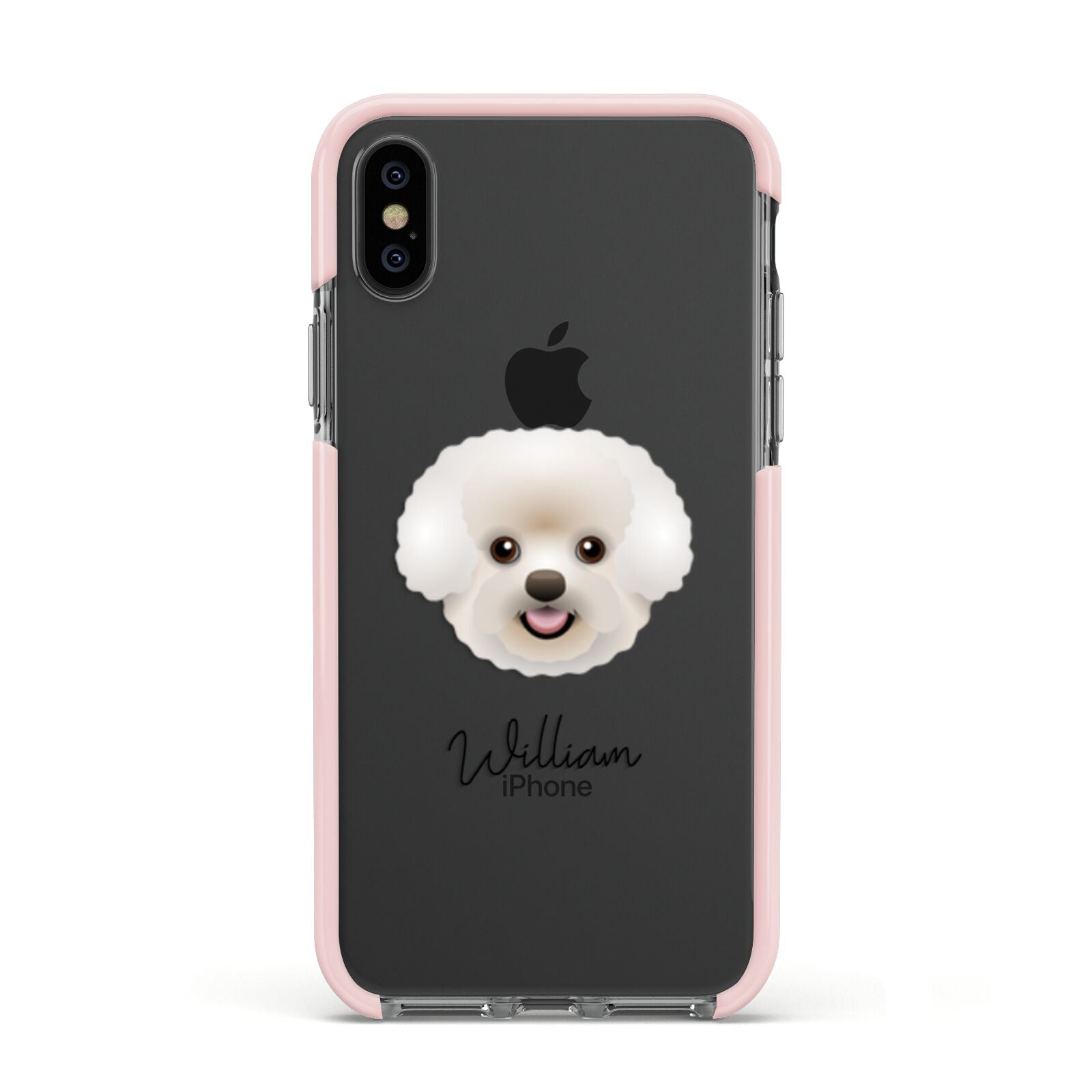 Bichon Frise Personalised Apple iPhone Xs Impact Case Pink Edge on Black Phone