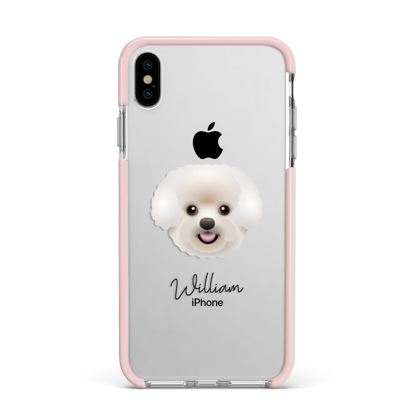 Bichon Frise Personalised Apple iPhone Xs Max Impact Case Pink Edge on Silver Phone