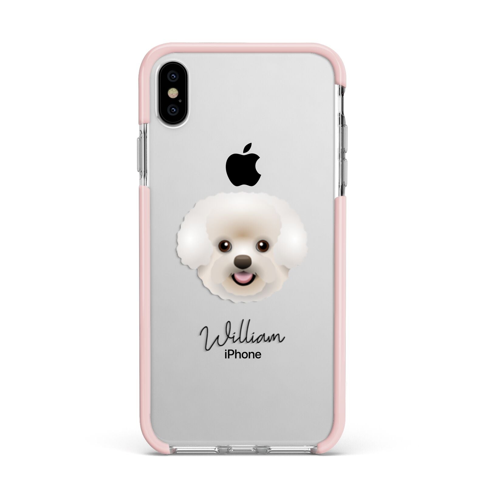 Bichon Frise Personalised Apple iPhone Xs Max Impact Case Pink Edge on Silver Phone