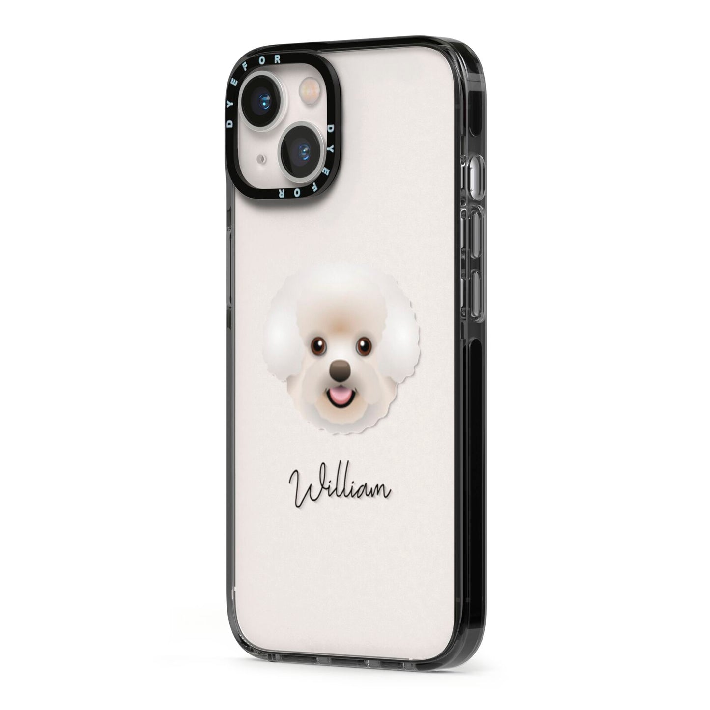 Bichon Frise Personalised iPhone 13 Black Impact Case Side Angle on Silver phone