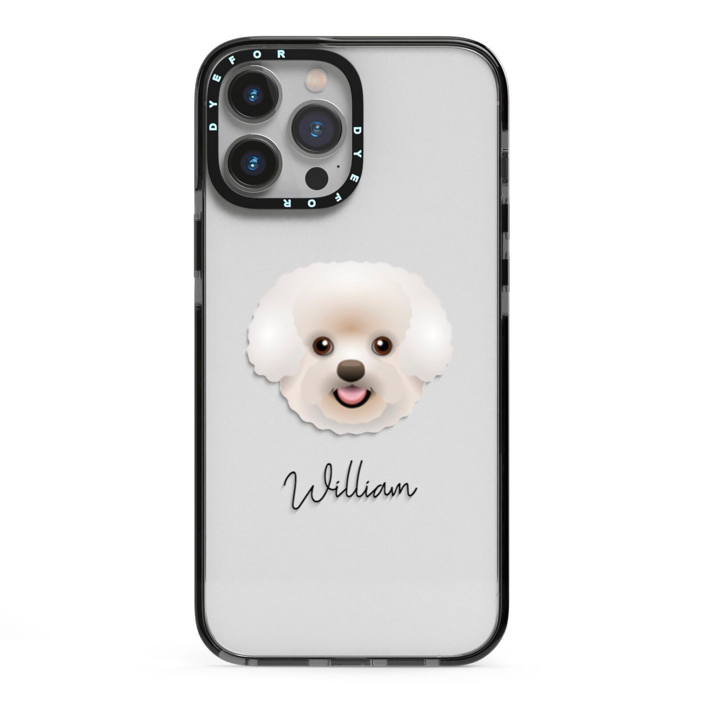 Bichon Frise Personalised iPhone 13 Pro Max Black Impact Case on Silver phone