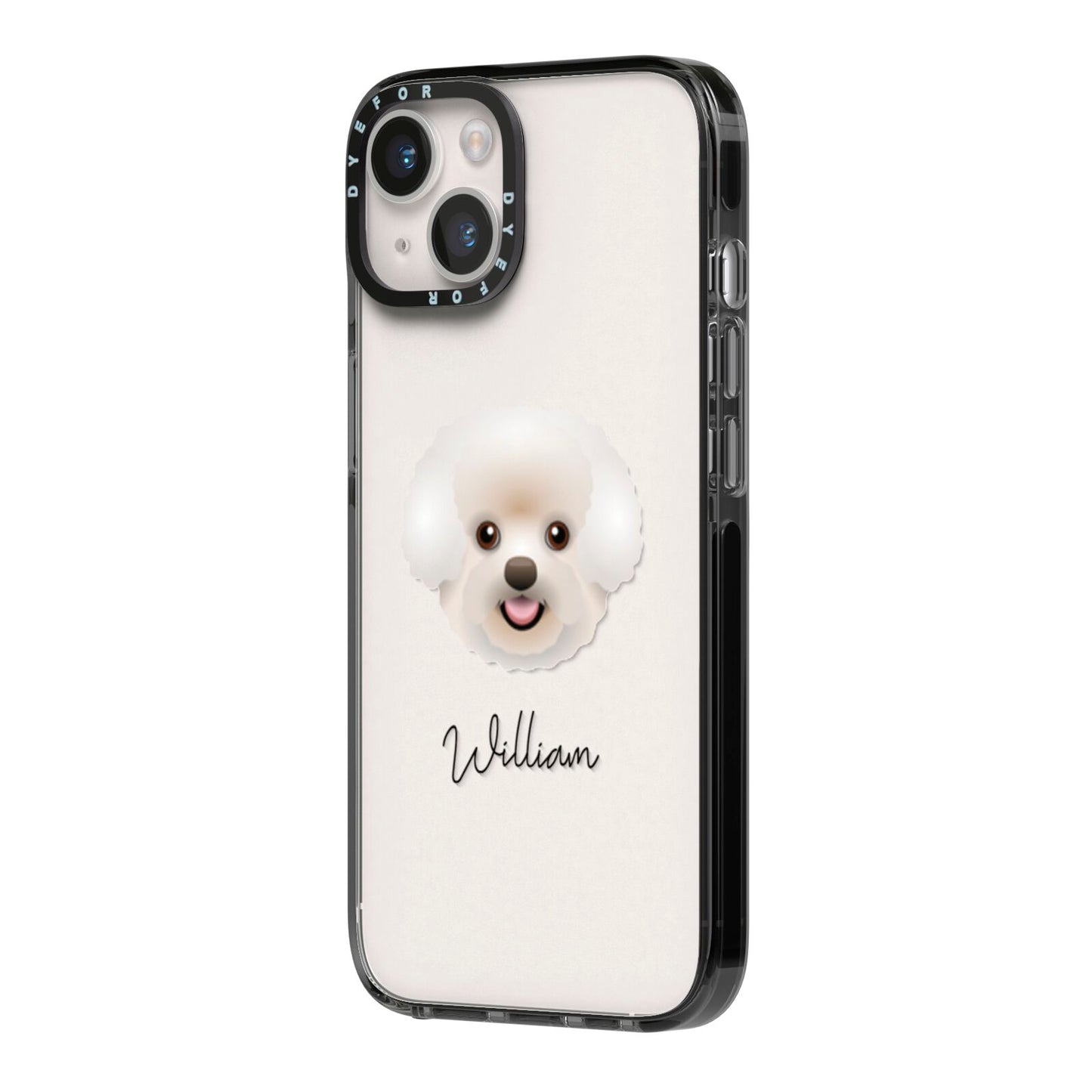 Bichon Frise Personalised iPhone 14 Black Impact Case Side Angle on Silver phone