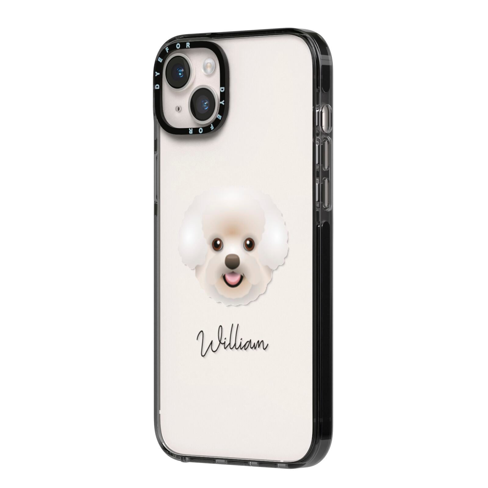 Bichon Frise Personalised iPhone 14 Plus Black Impact Case Side Angle on Silver phone